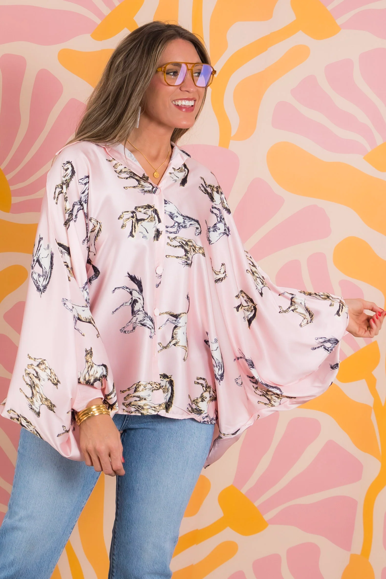 On The Run Satin Pink Long Sleeve Blouse - Image 4