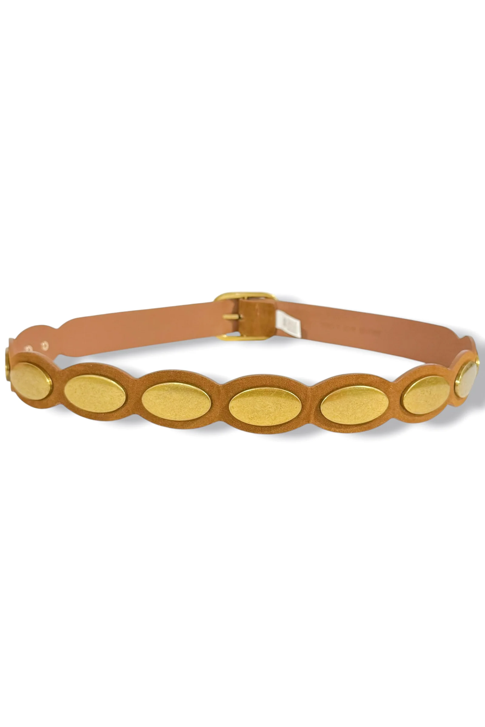 Lydia Brown and Gold Oval Accent Faux Suede Belt - Image 2