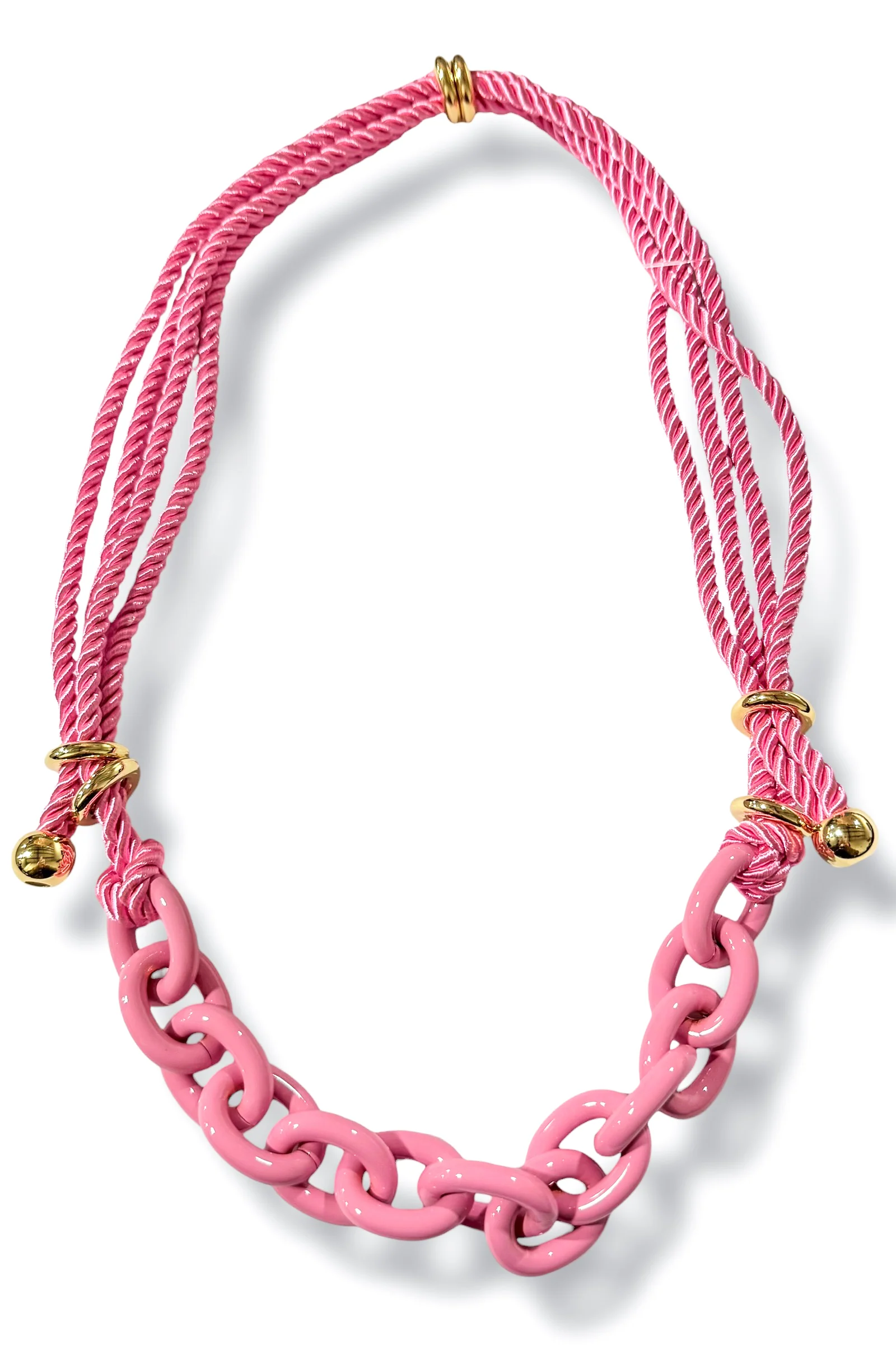 Done and Over Pink Chain & Silk Rope Necklace