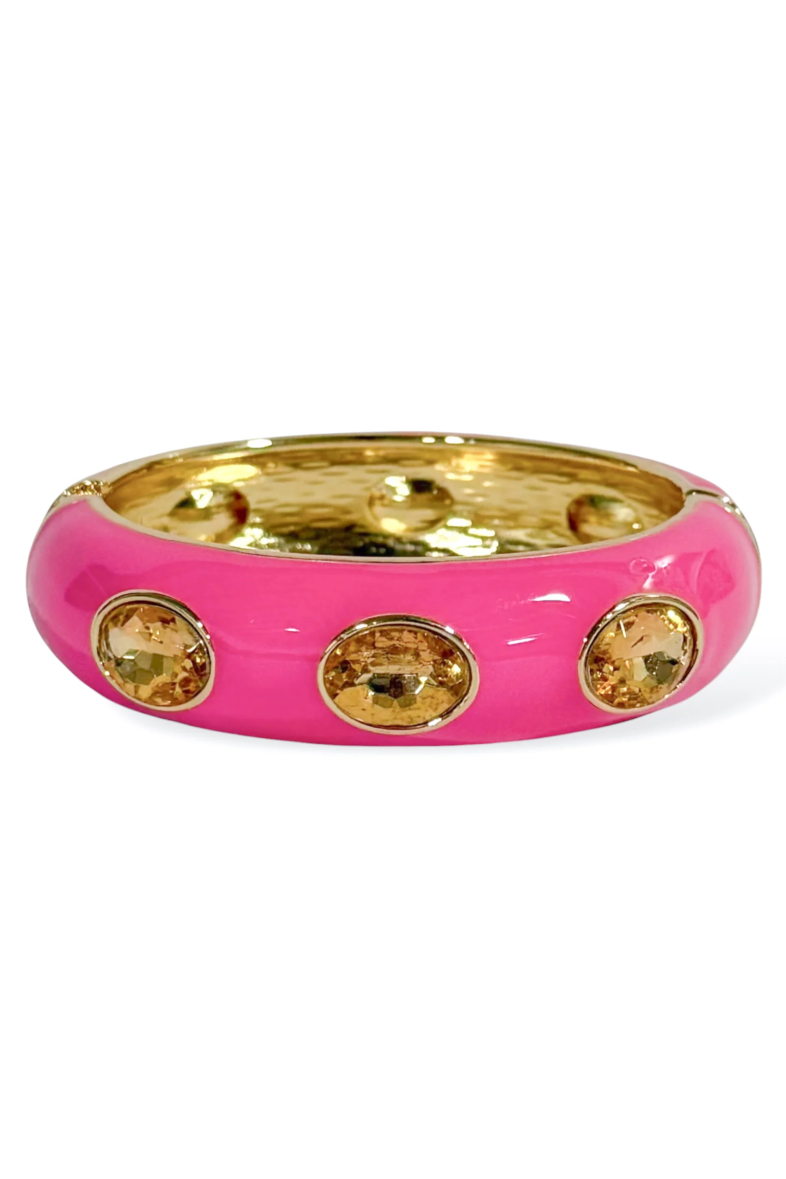 Willa Hot Pink Enamel Oval Stone Station Hinged Bracelet