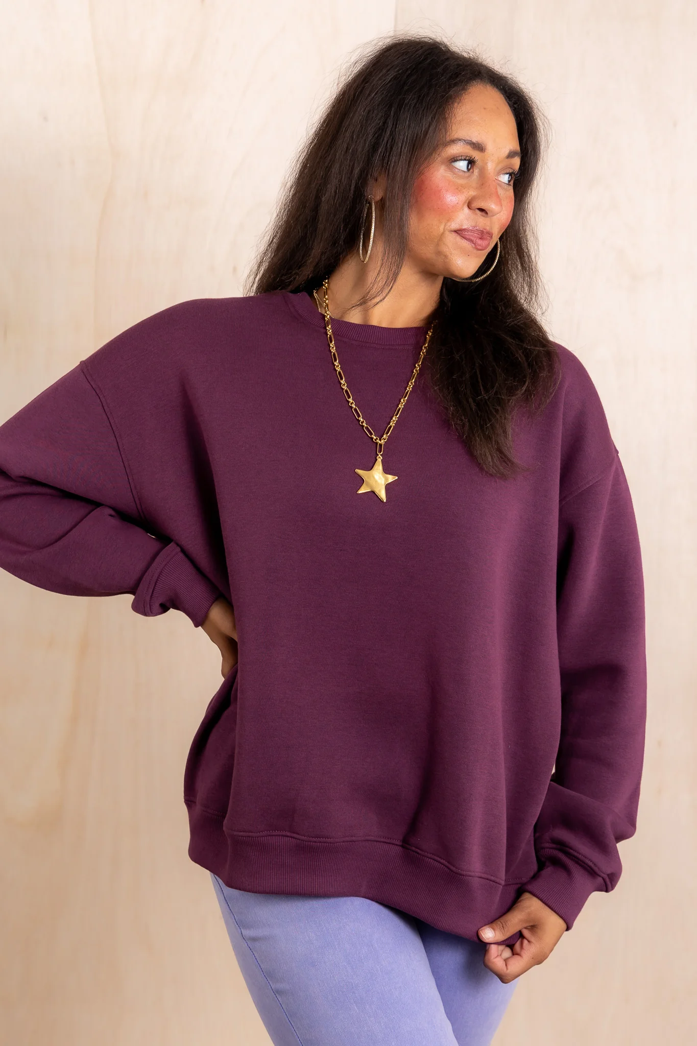Adore You Oversized Dark Plum Fleece Sweatshirt