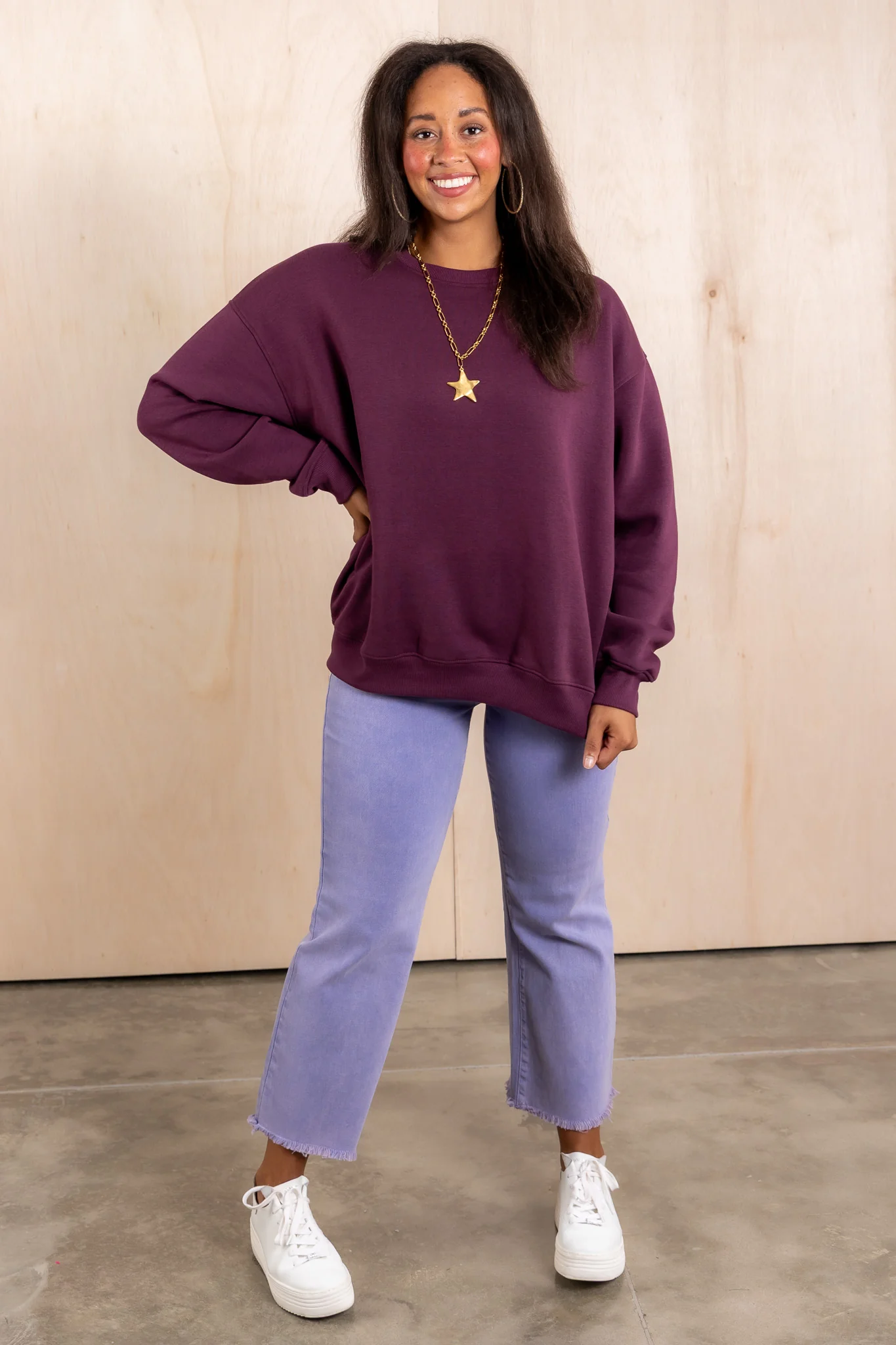 Adore You Oversized Dark Plum Fleece Sweatshirt - Image 4
