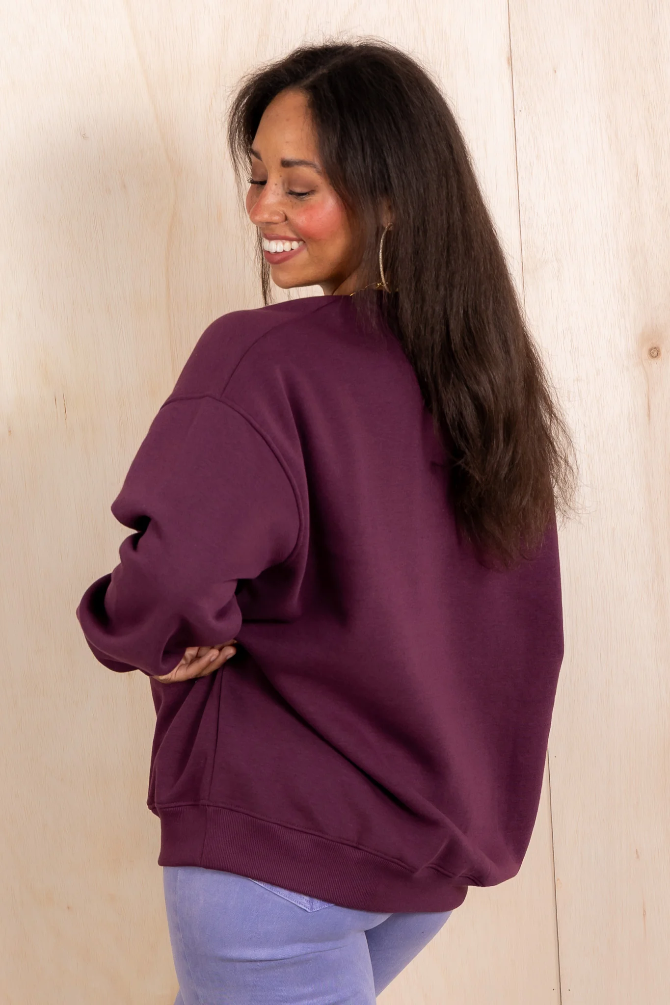 Adore You Oversized Dark Plum Fleece Sweatshirt - Image 5