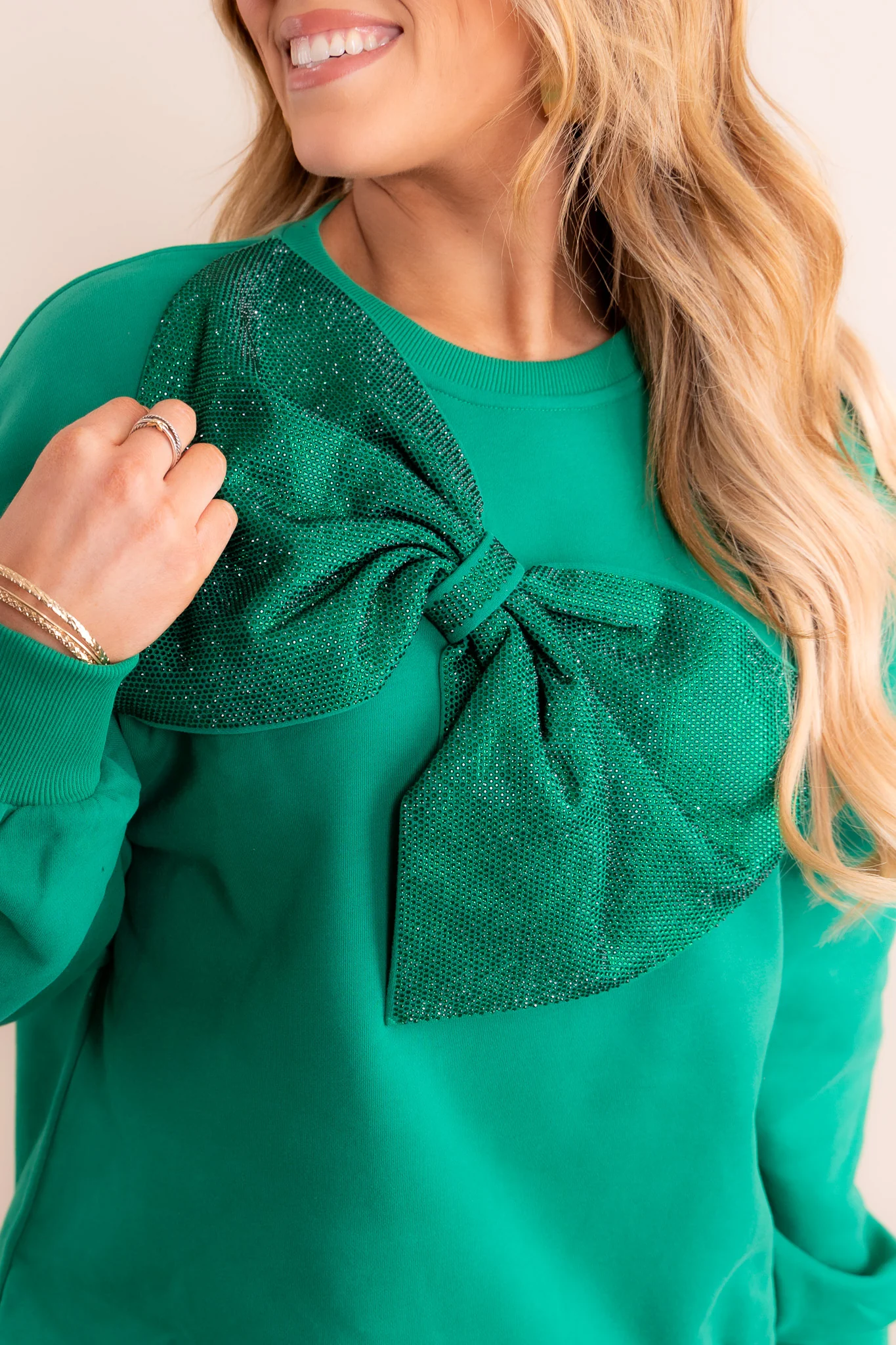 Queen Of Sparkles Emerald Rhinestone Bow Sweatshirt - FINAL SALE - Image 5