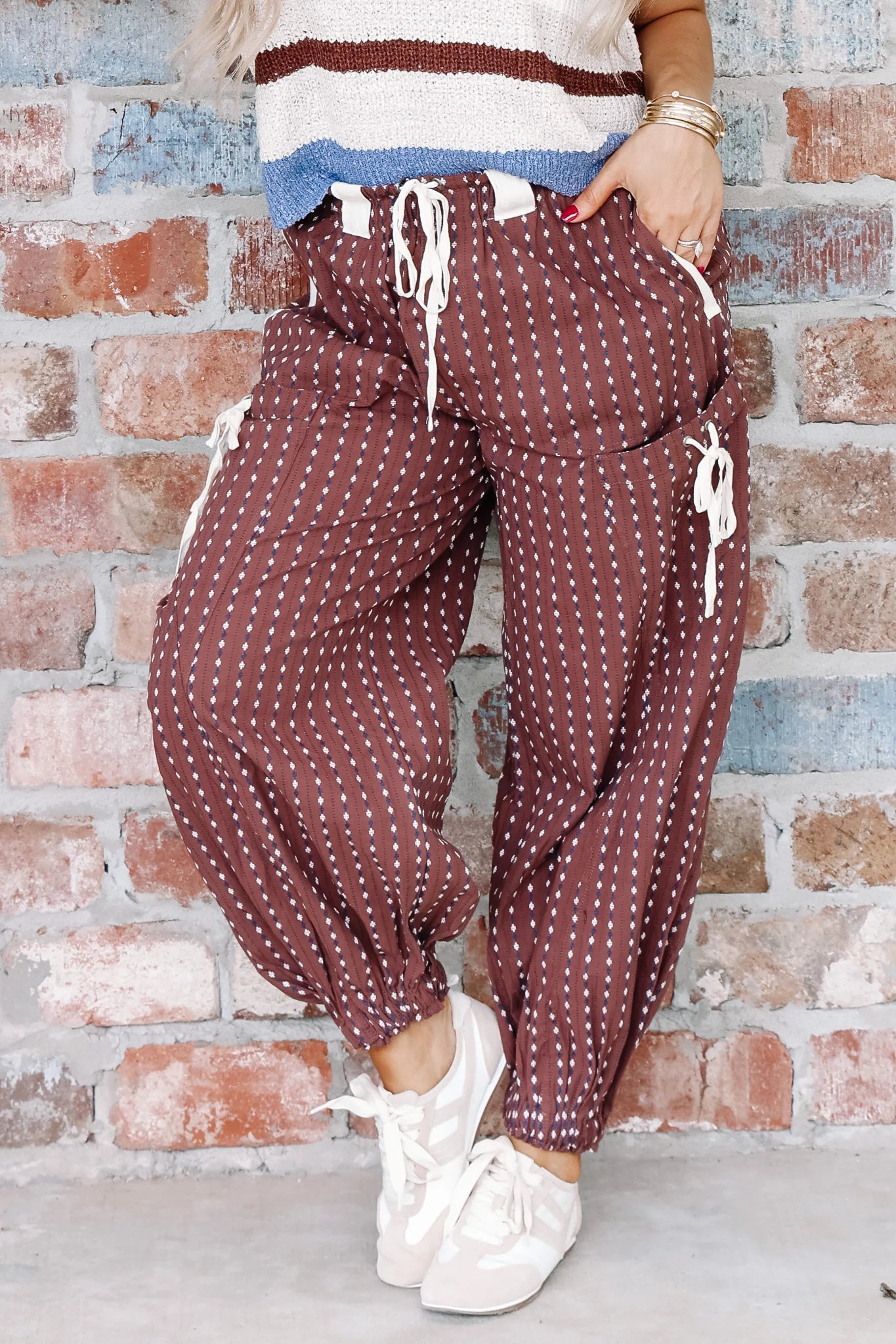 Know My Name Brown Tapered Leg Cargo Abstract Print Pant - Image 2