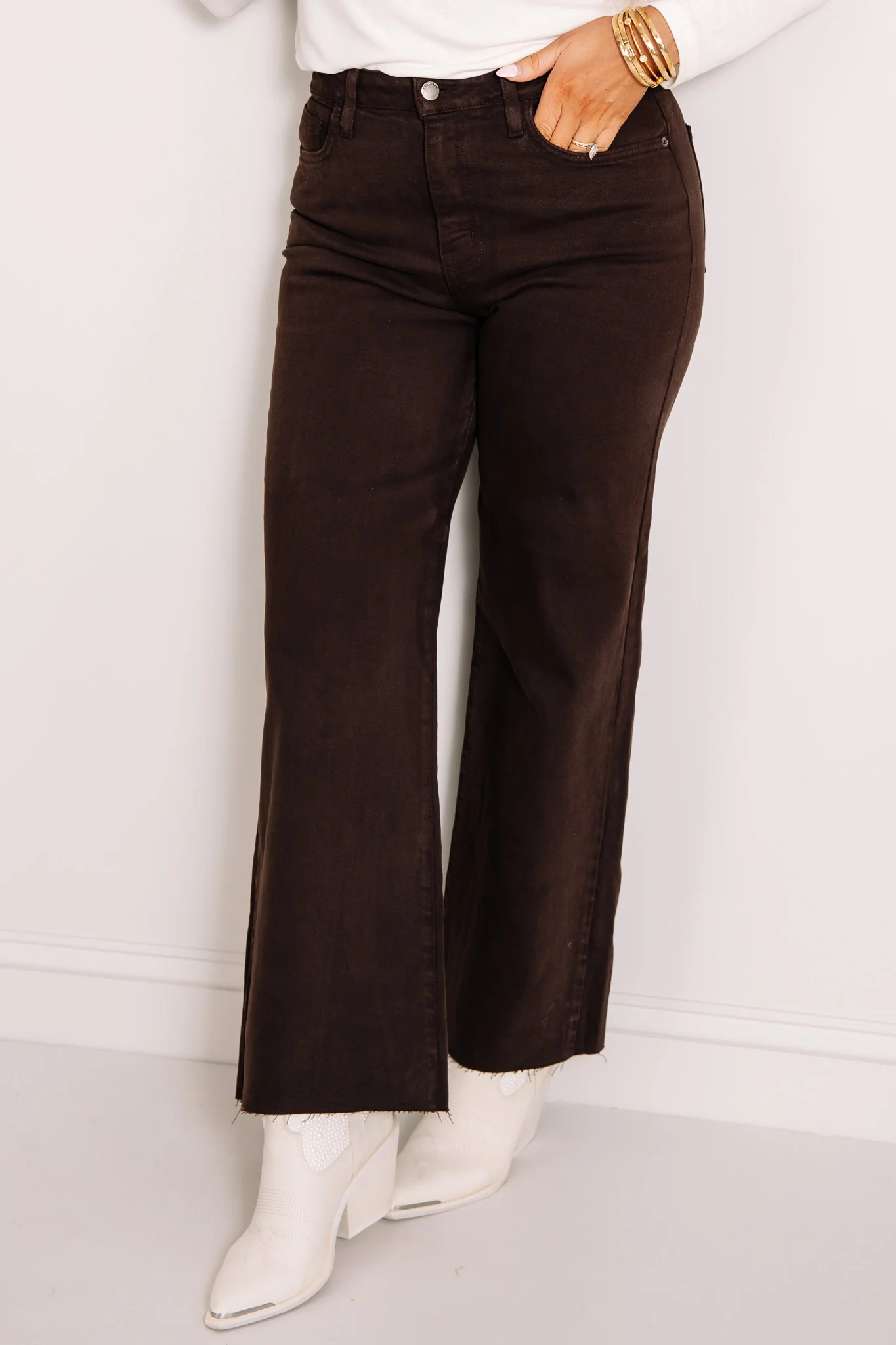 Letter to Juliet Paola Raw Hem Espresso Wide Leg Jean - Image 3