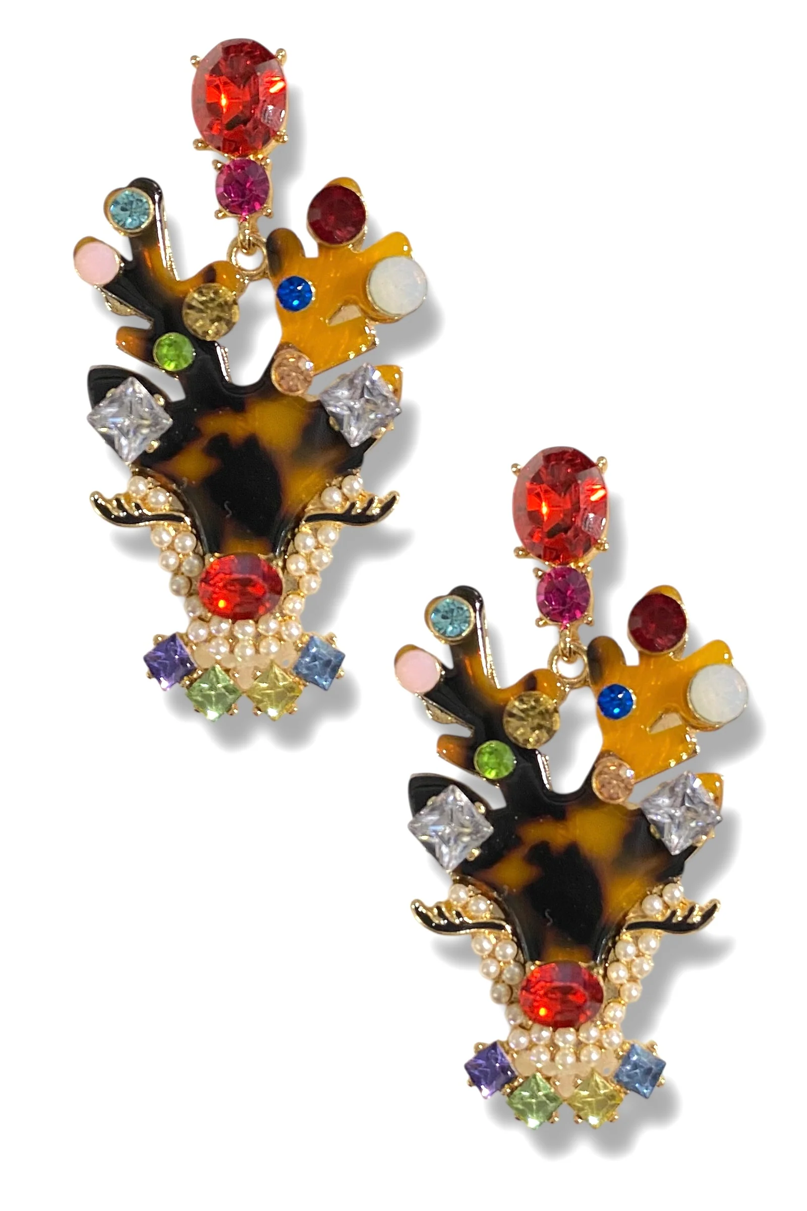 Very Shiny Nose Acrylic Reindeer Earrings