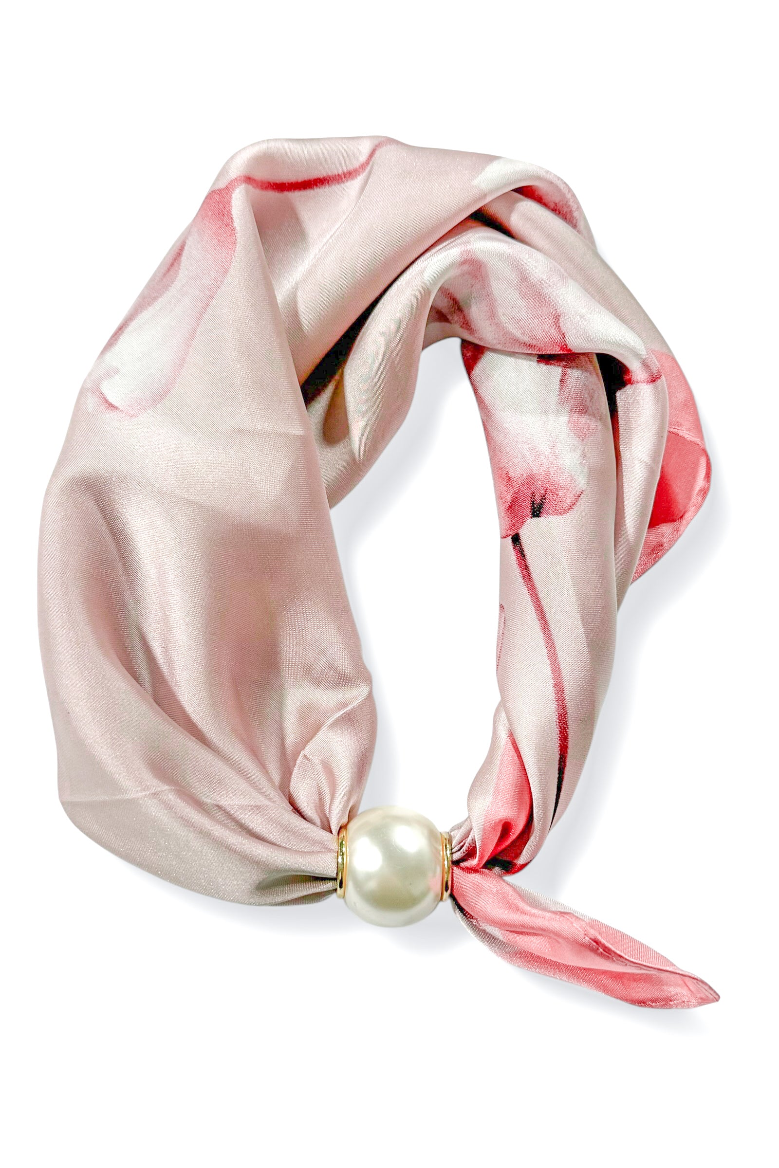 Peaceful Feeling Pink Floral Pearl Scarf Necklace