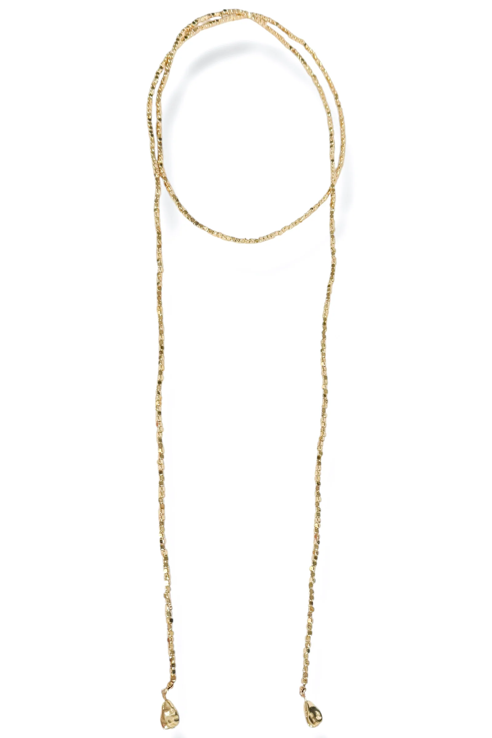 Pull Through Gold Beaded Tassel Wrap Necklace