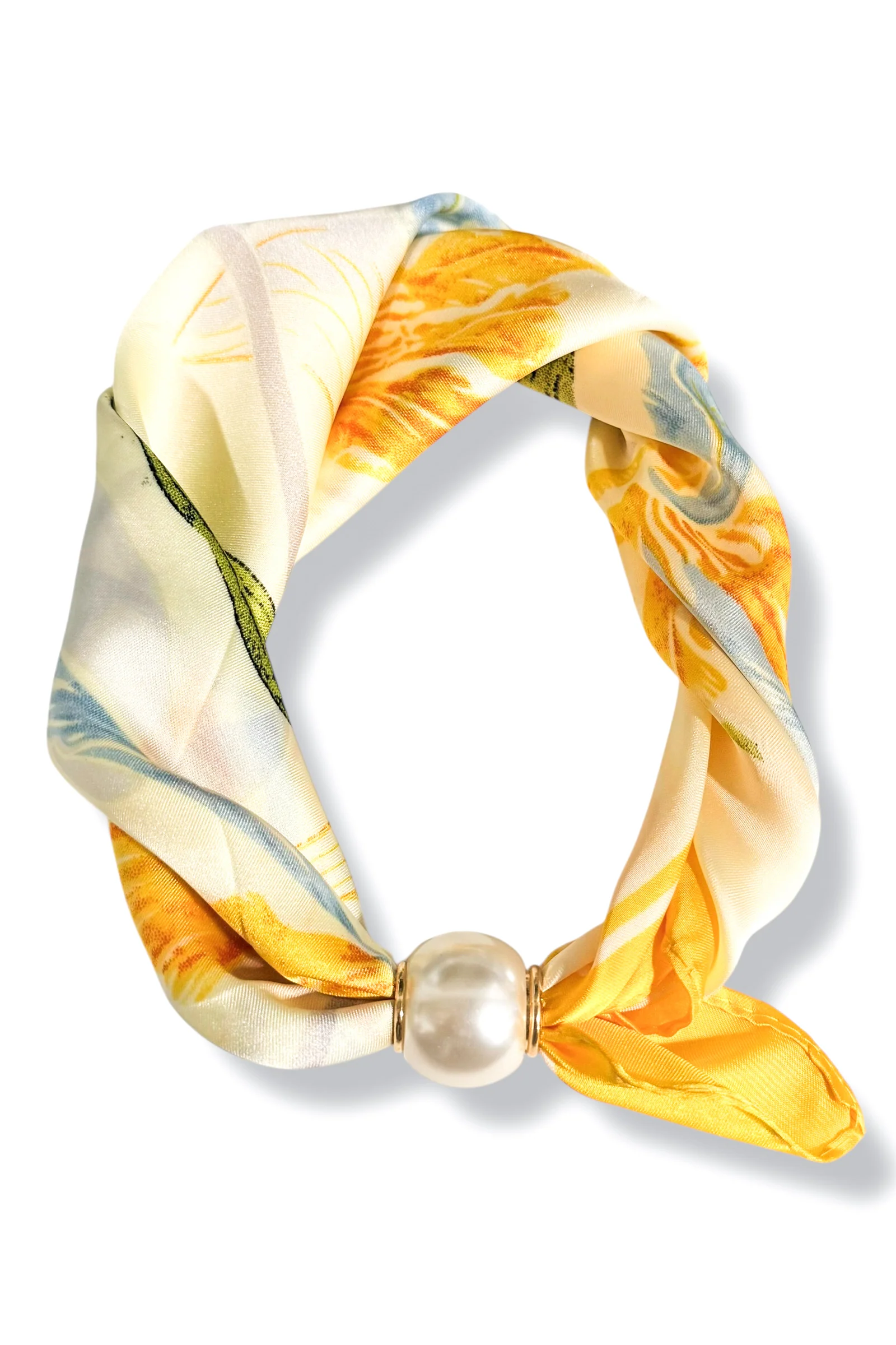 Peaceful Feeling Yellow Floral Pearl Scarf Necklace