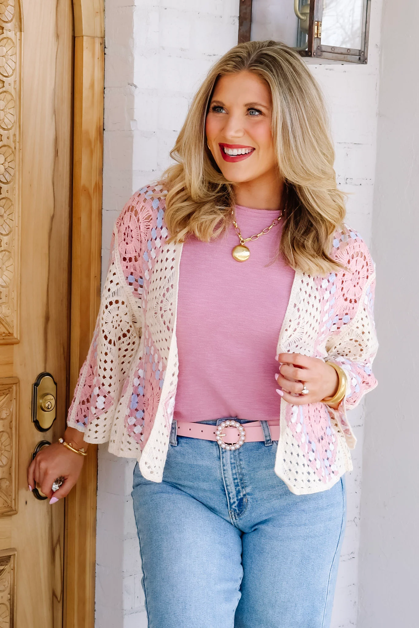 Something About You Pink Pearl Round Buckle Belt - Image 2