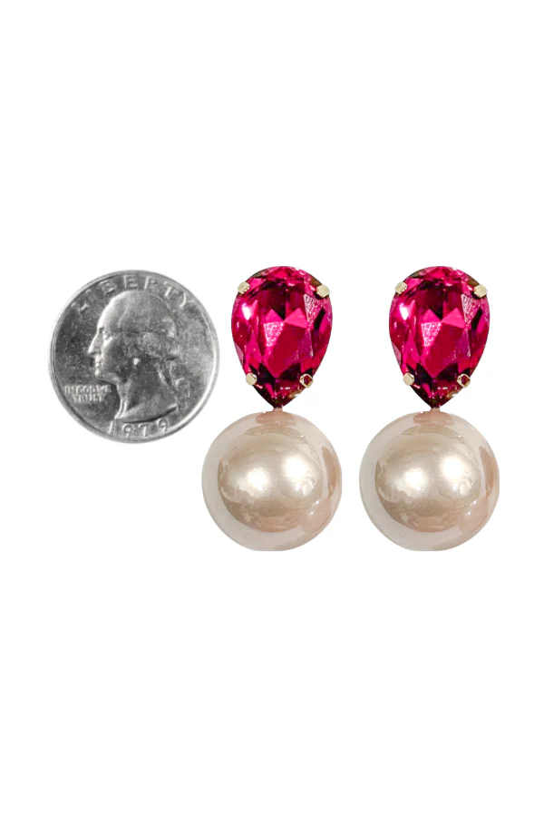 Breaking Point Fuchsia Pearl & Teardrop Stone Earrings - Image 2