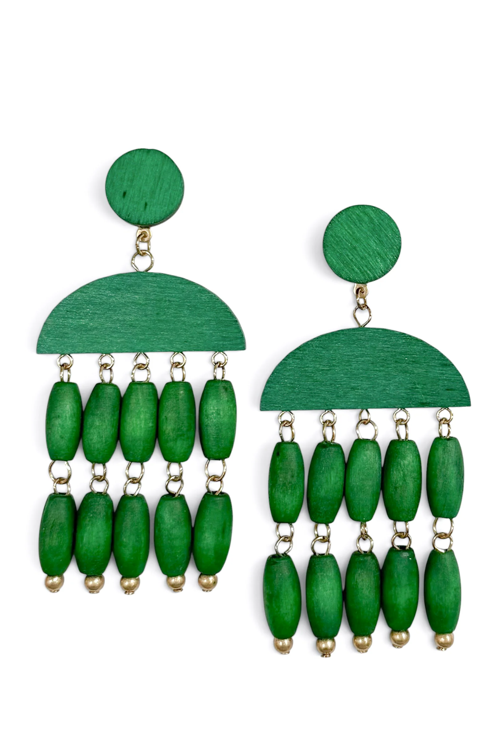 Picture Perfect Green Wooden Bead Tassel Earrings