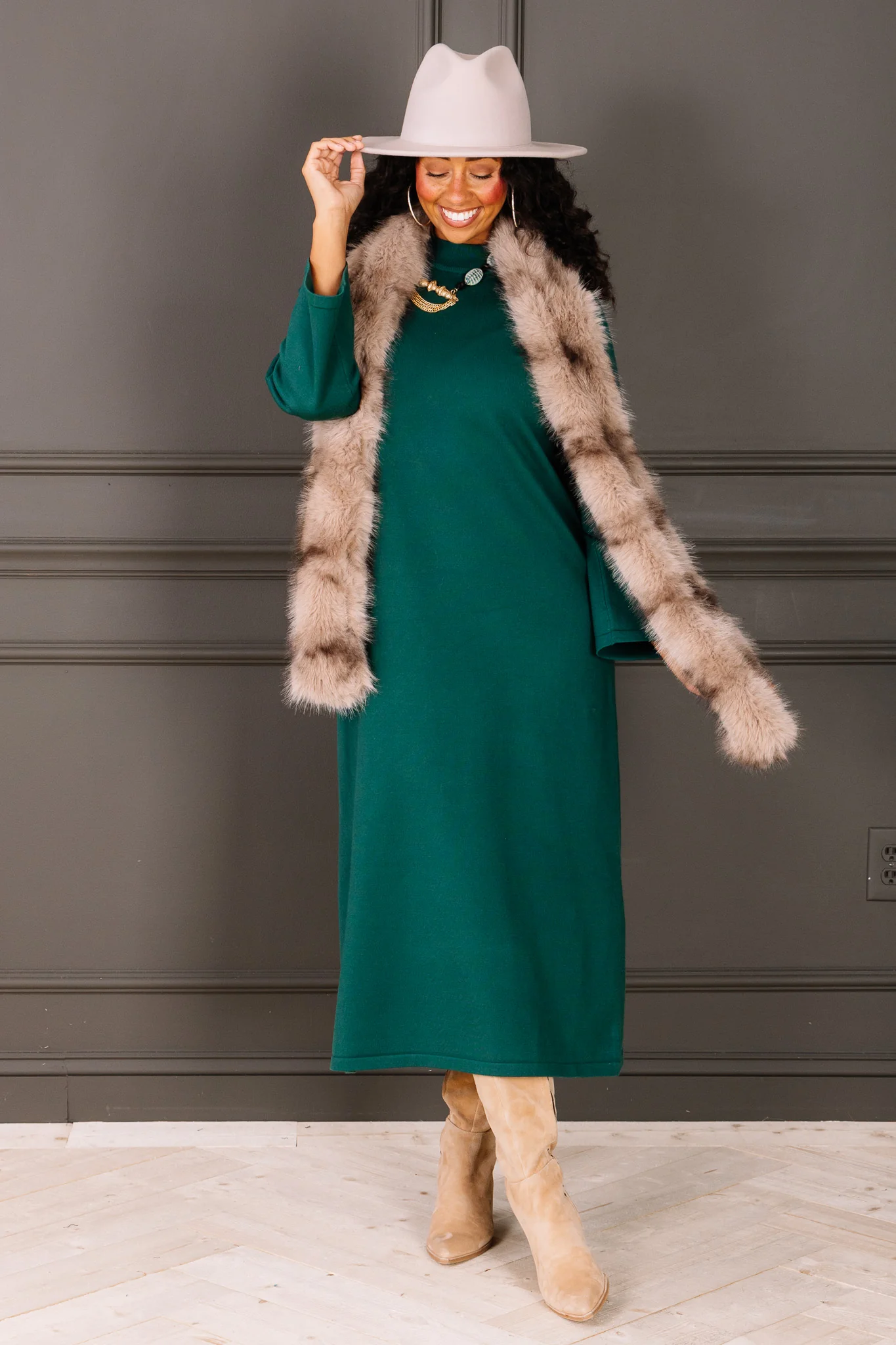Pine Green Long Sleeve Maxi Sweater Dress