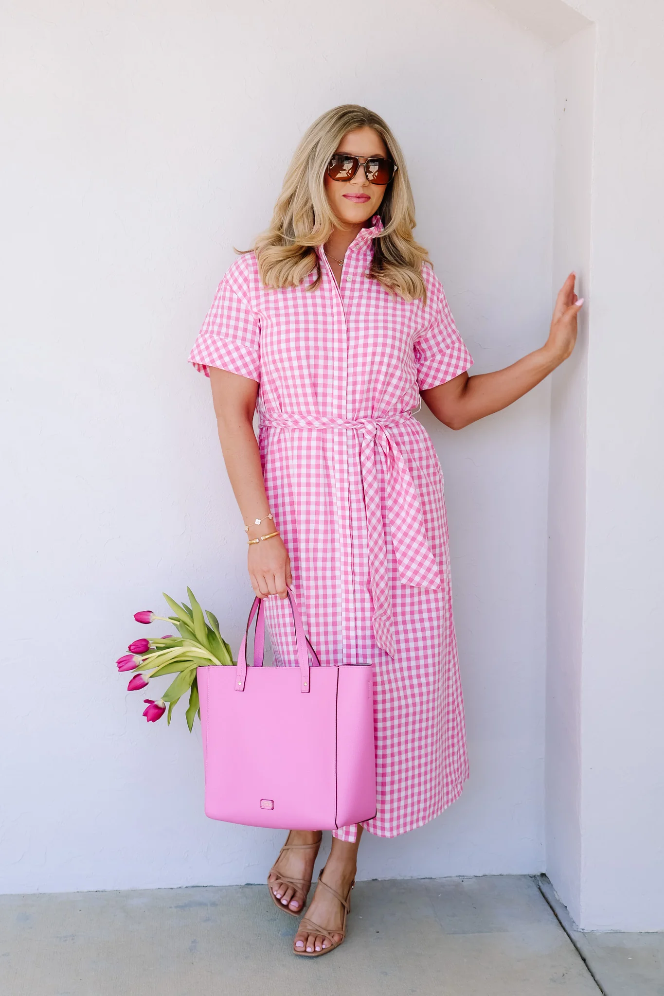 Farrah Pink Gingham Short Sleeve Maxi Dress - Image 2