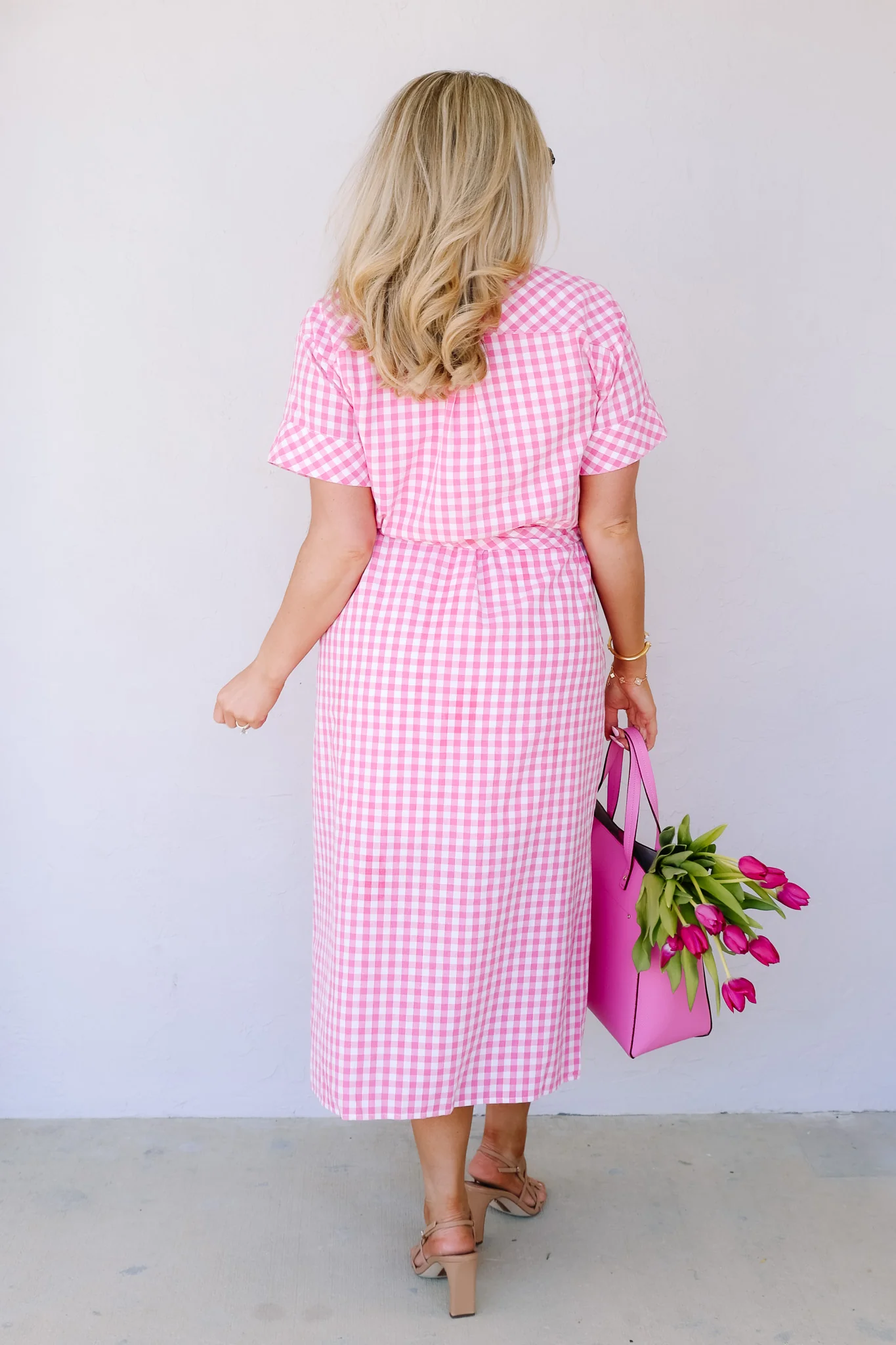 Farrah Pink Gingham Short Sleeve Maxi Dress - Image 6