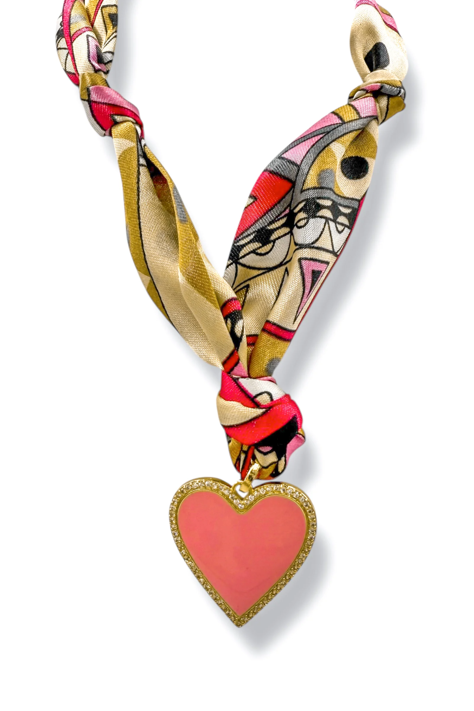 VIRTUE Pink Geometric Enamel Heart Scarf Necklace