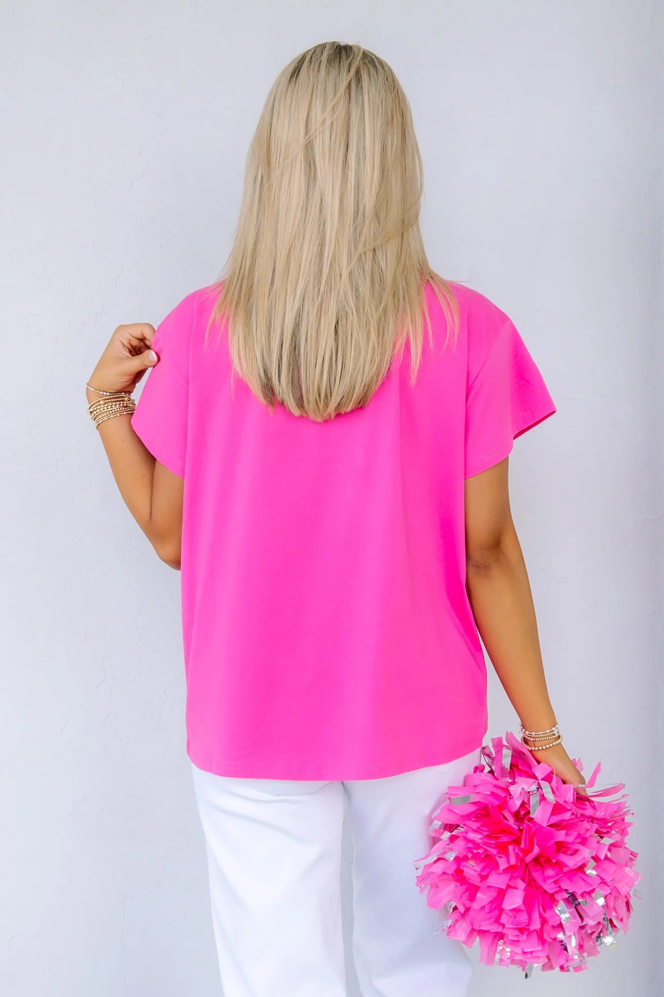 Queen Of Sparkles Pink Jeweled Football Short Sleeve Tee - Image 7