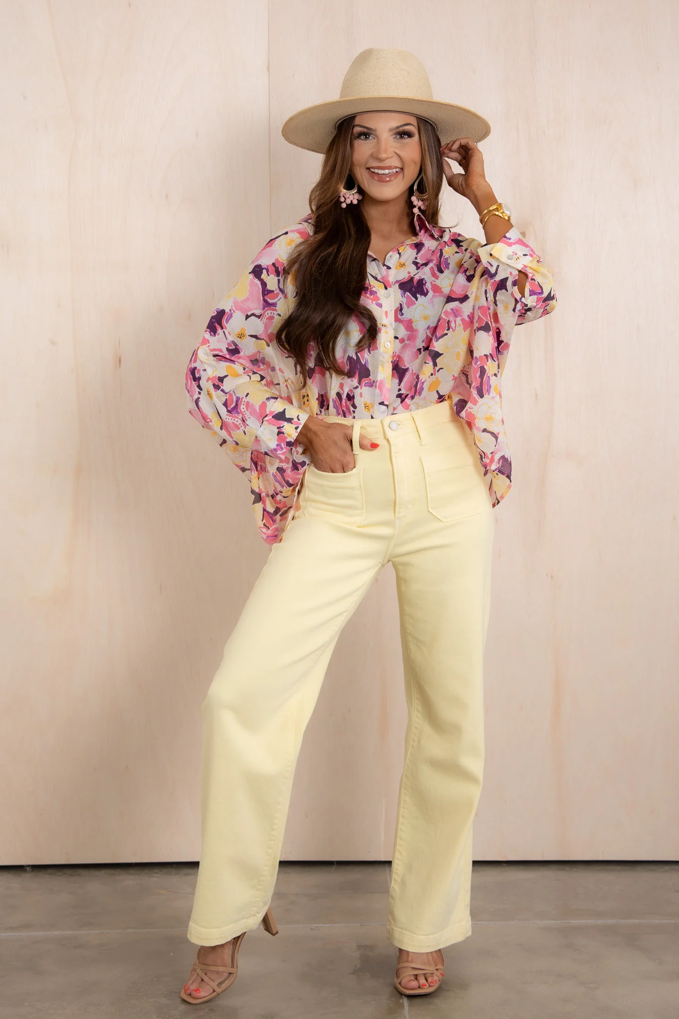 In the Know Pink Floral Long Sleeve Button Down Top *Final Sale* - Image 4