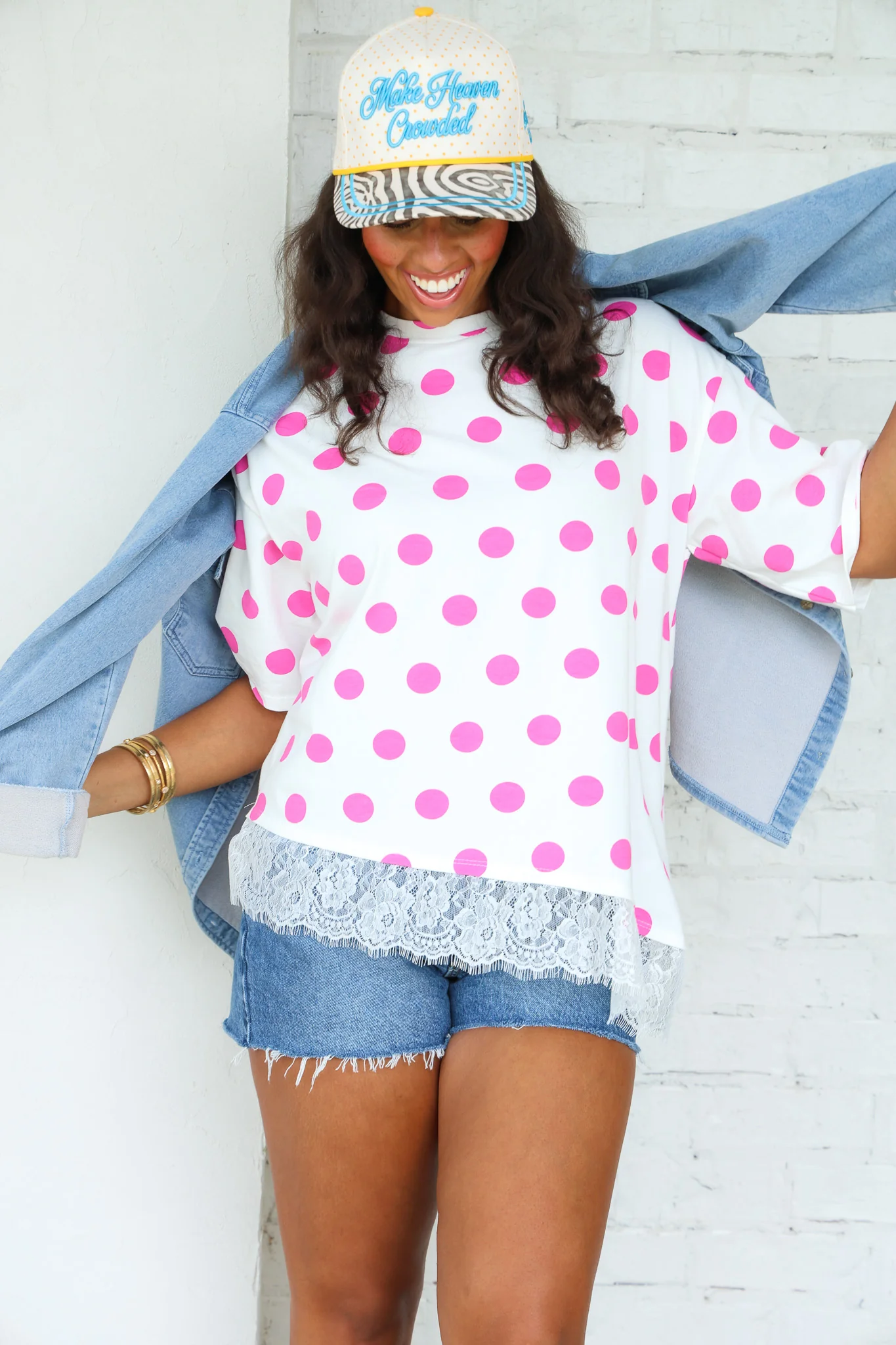 TWT® So Sweet Pink Polka Dot Short Sleeve Top - Image 2
