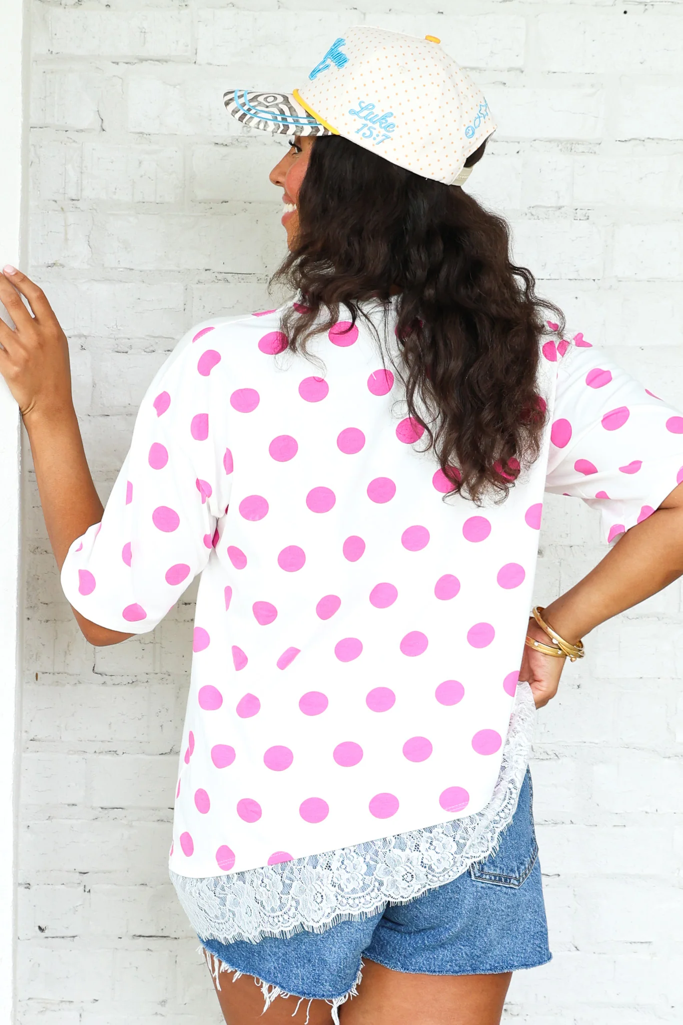TWT® So Sweet Pink Polka Dot Short Sleeve Top - Image 3