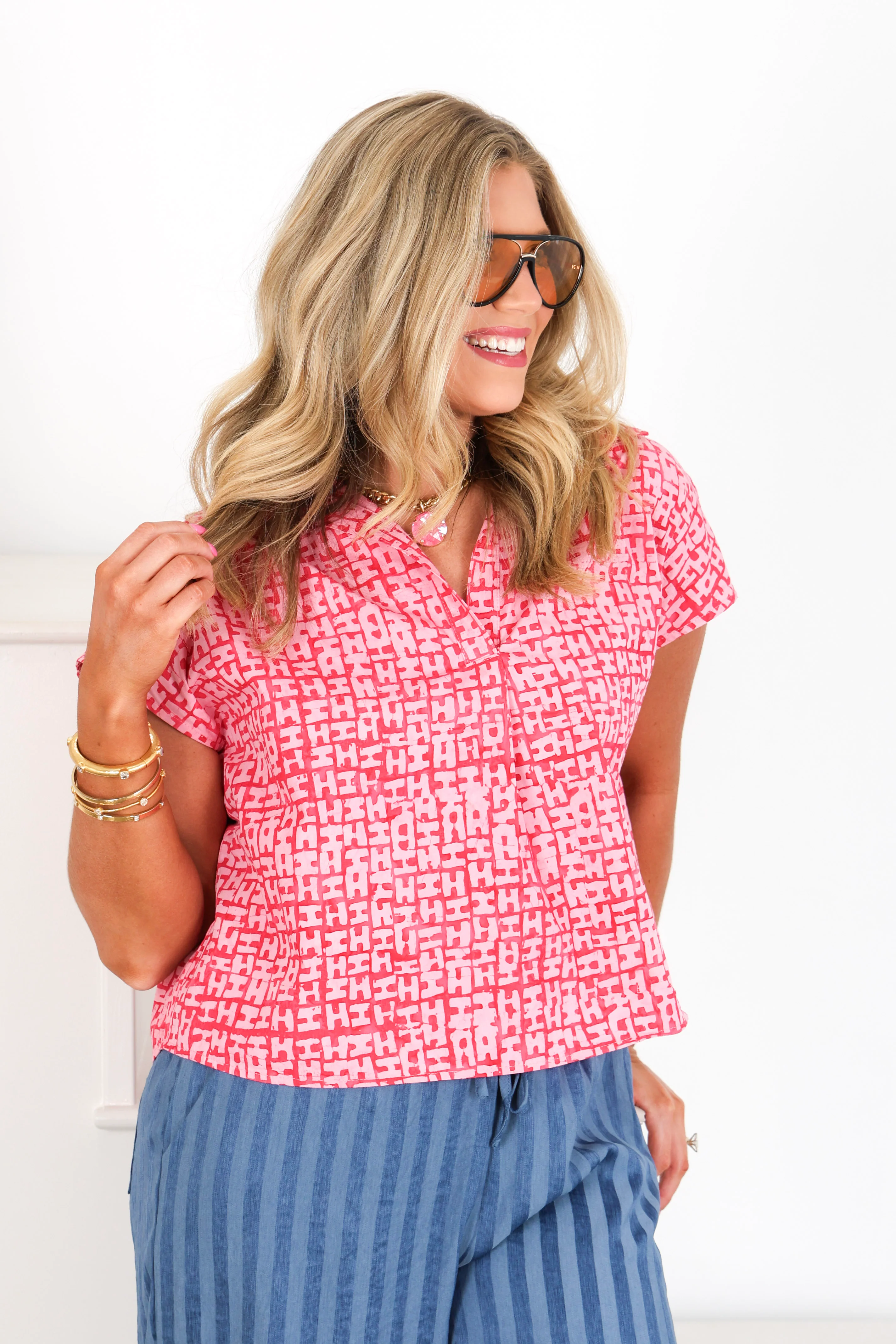 Amanda Pink Popover Short Sleeve Shirt - Image 2