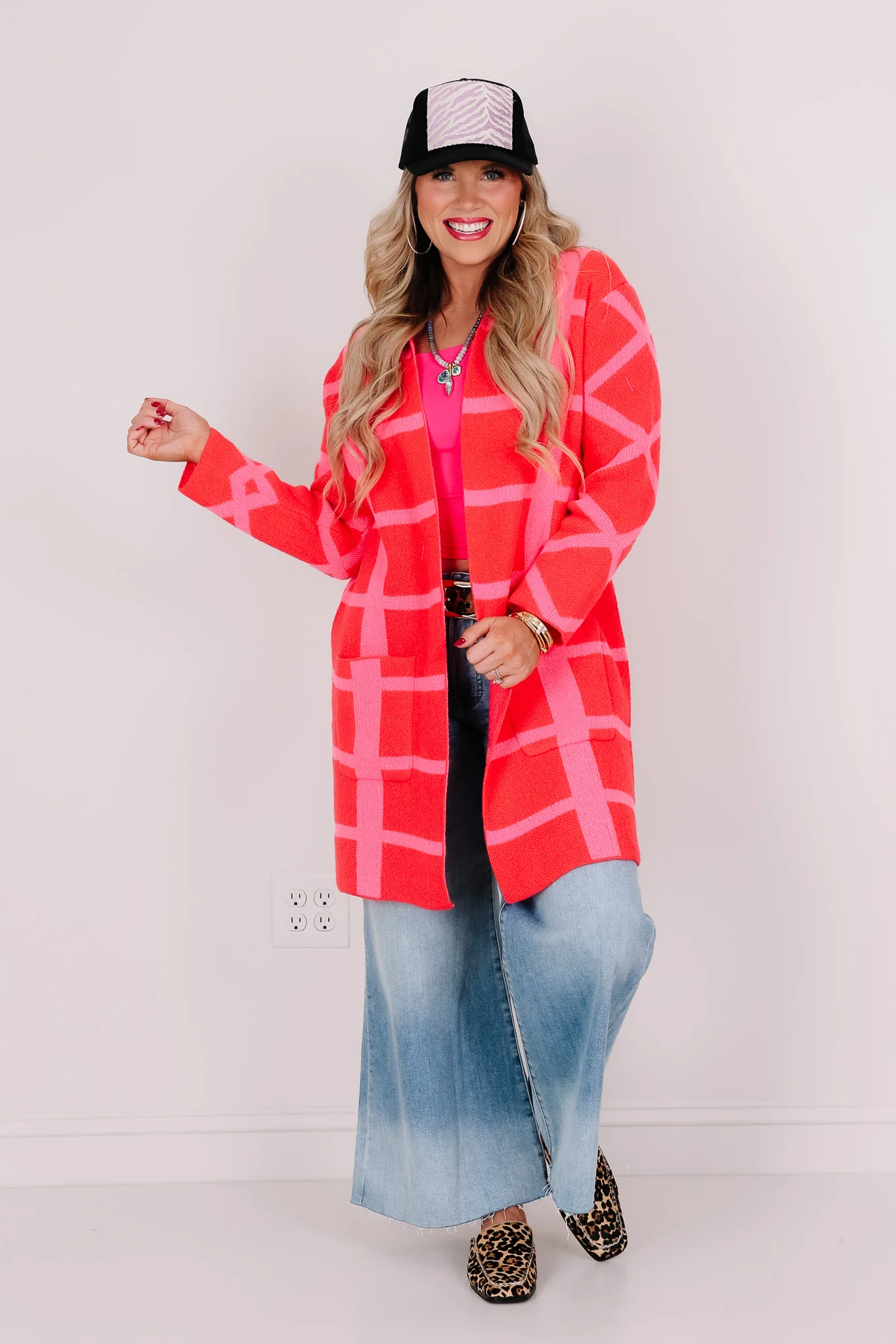 Pure Imagination Pink and Red Long Sleeve Coatigan