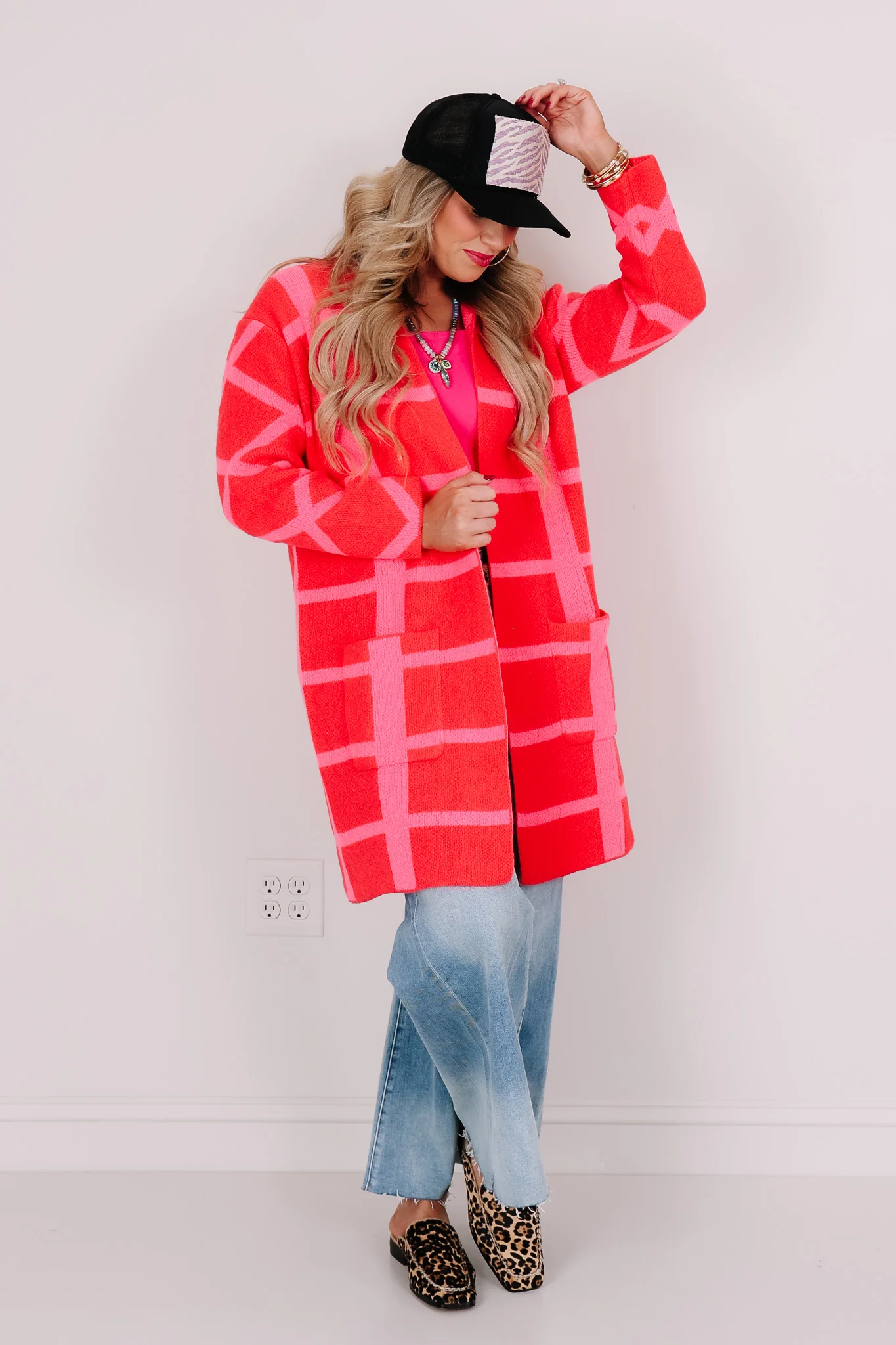 Pure Imagination Pink and Red Long Sleeve Coatigan - Image 2
