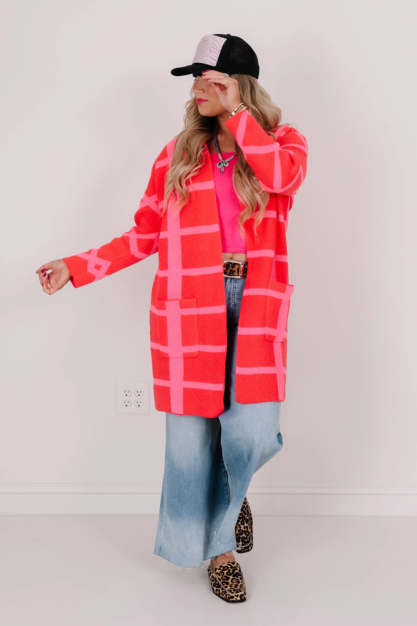 Pure Imagination Pink and Red Long Sleeve Coatigan - Image 3