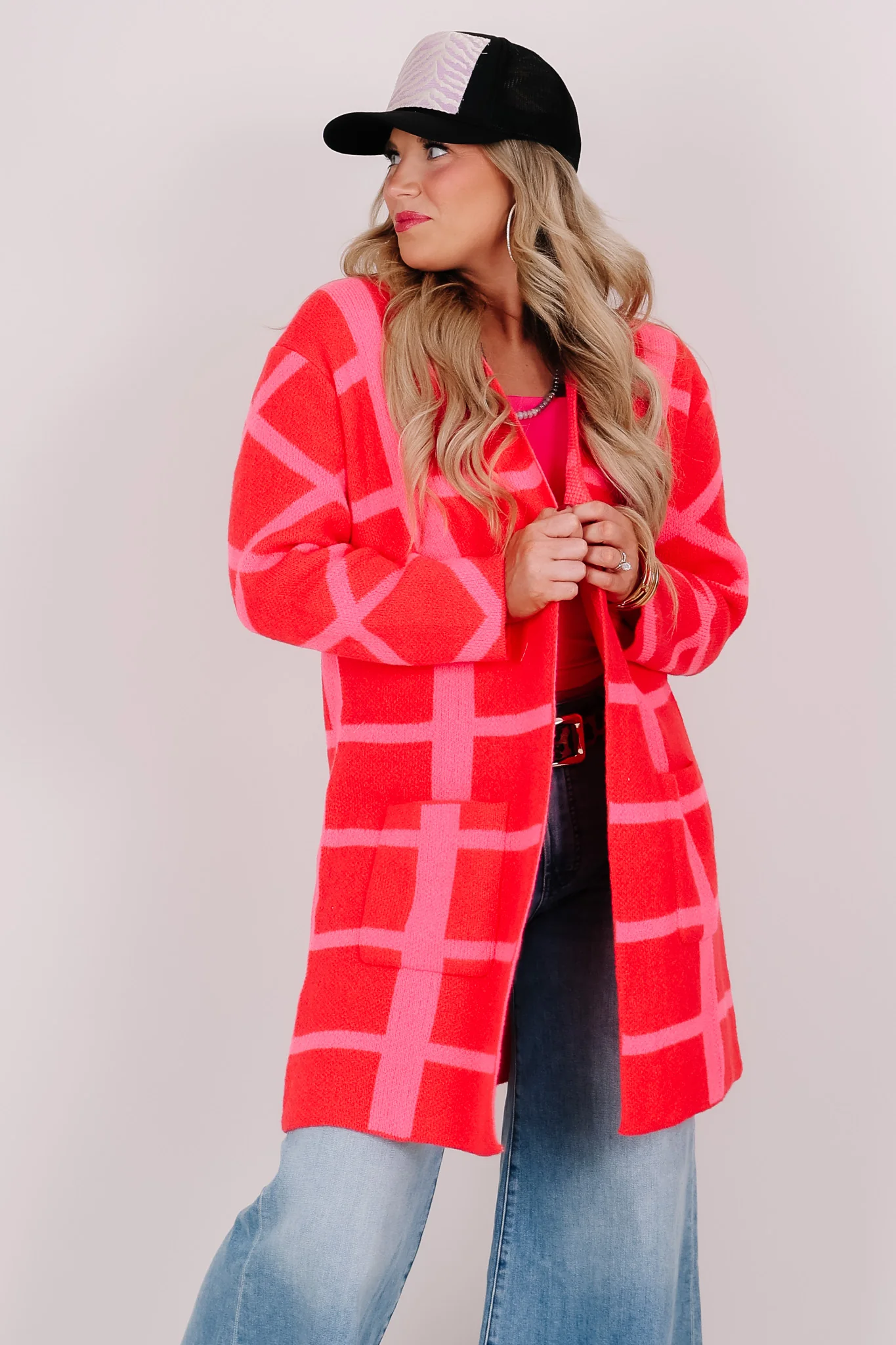 Pure Imagination Pink and Red Long Sleeve Coatigan - Image 4