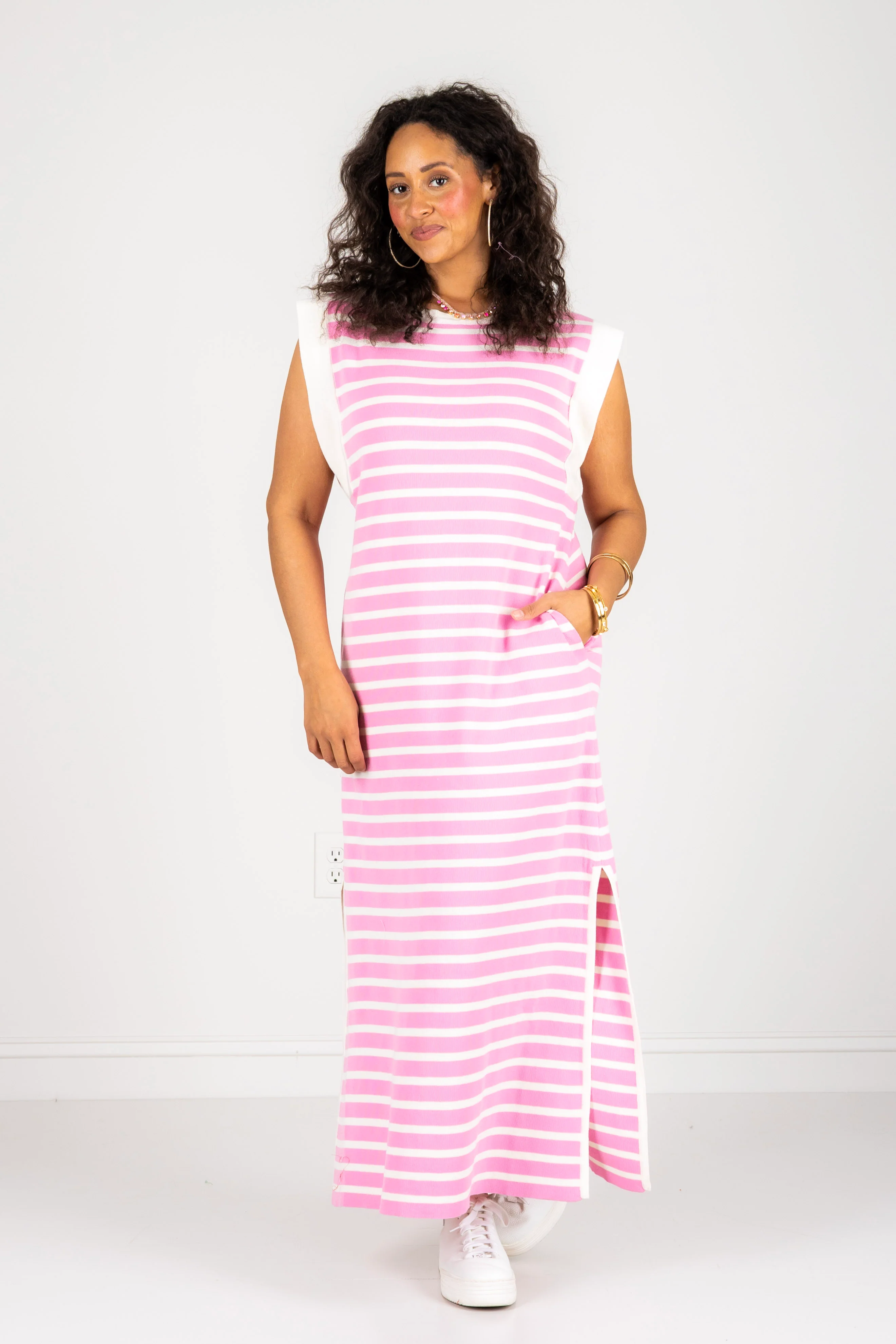 Julia Pink Stripe Sleeveless Maxi Dress - Image 5