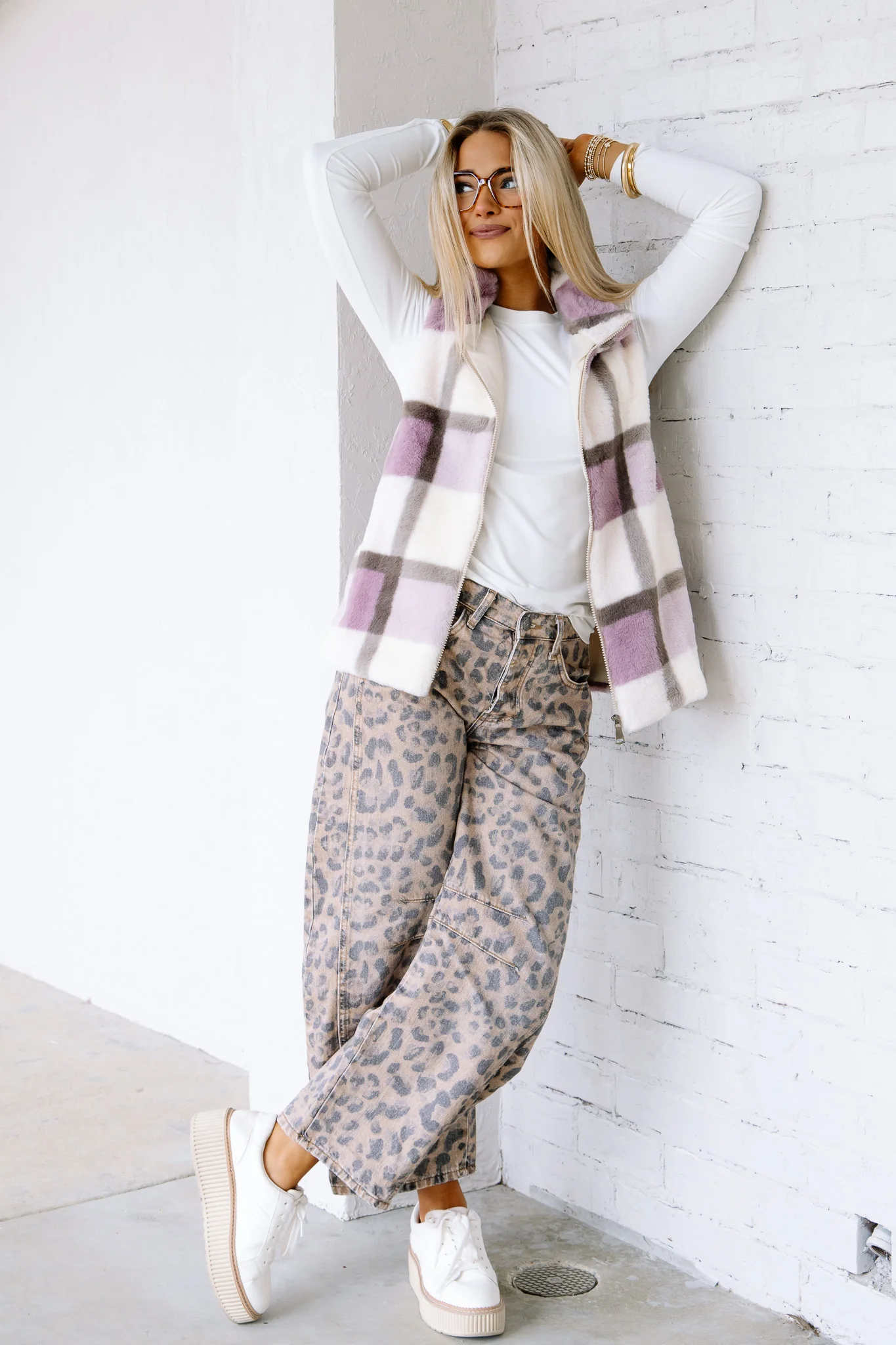 DOORBUSTER You Are Here Plaid Faux Fur Sleeveless Vest - Image 2