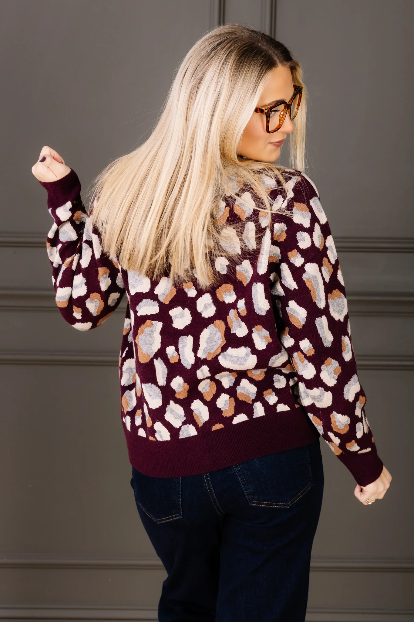 This We Know Plum Abstract Print Long Sleeve Button Down Top - Image 4
