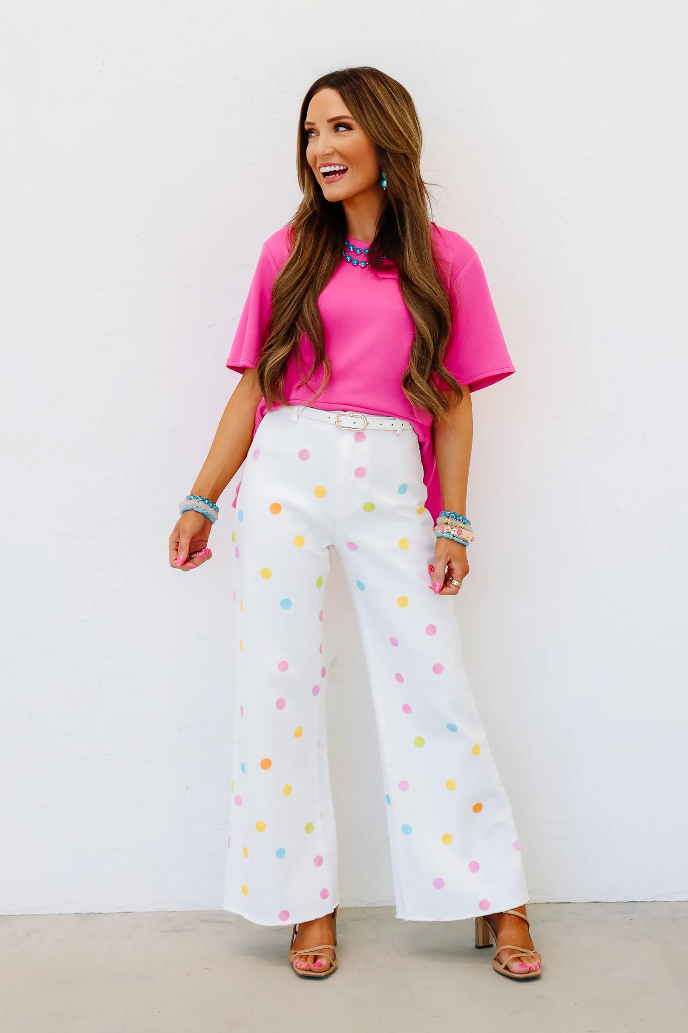 Kendall Ivory Multi Polkadot Wide Leg Jean - Image 3
