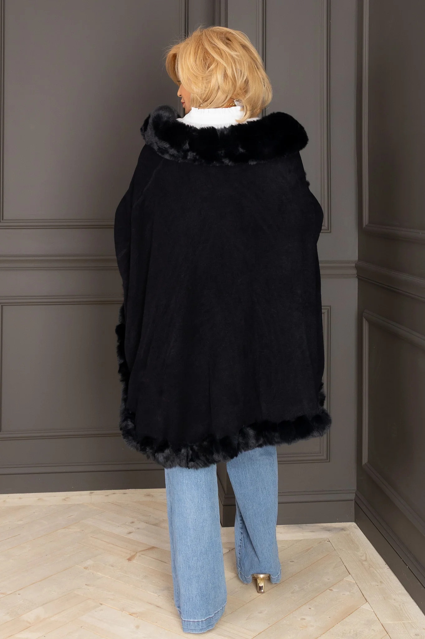 Sloane Black Faux Fur Poncho - Image 4
