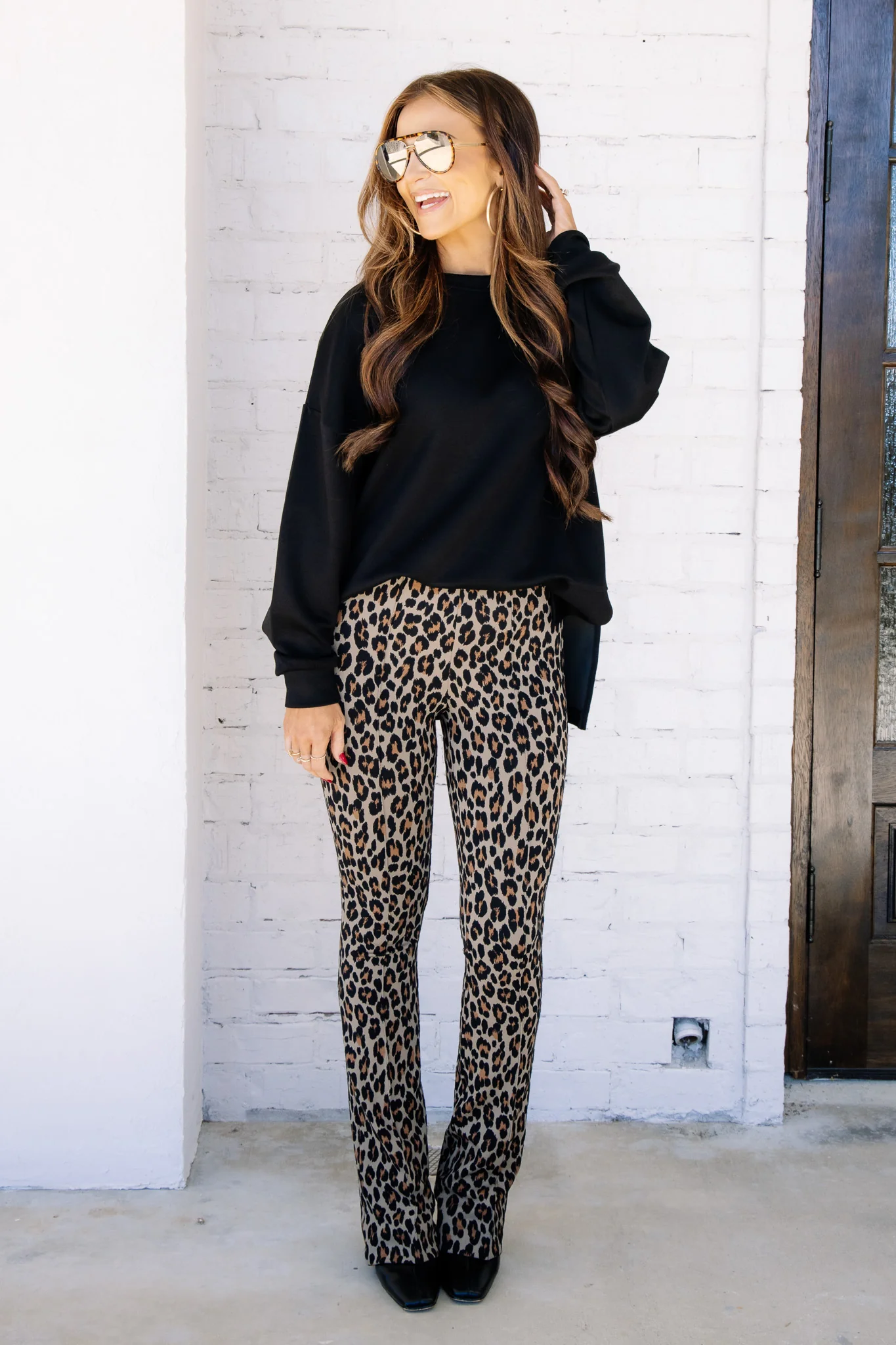 Spanx Ponte Jacquard Brown Leopard Micro Flare Pant - Image 2