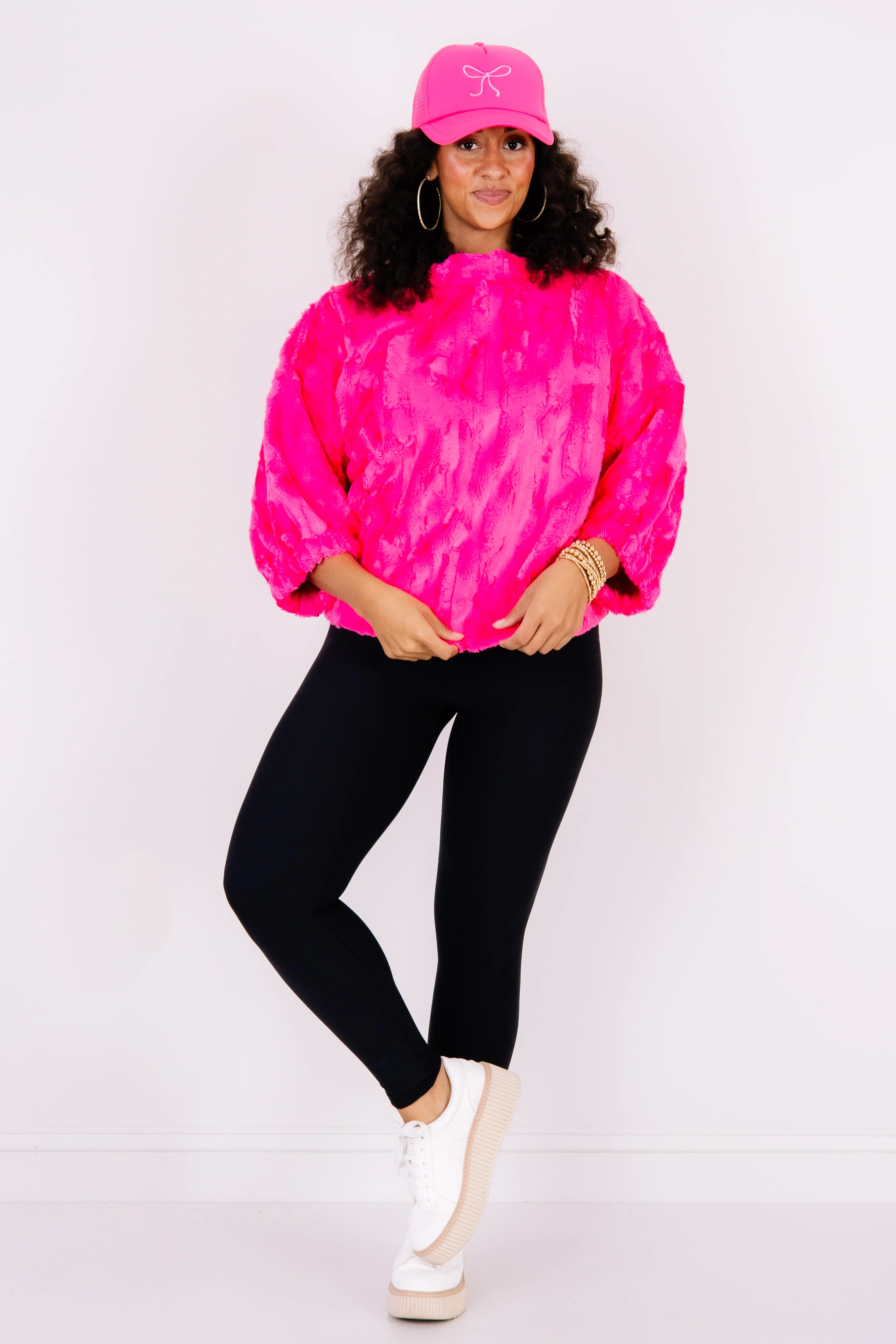 New Skies Cerise Faux Fur Short Sleeve Top - Image 2