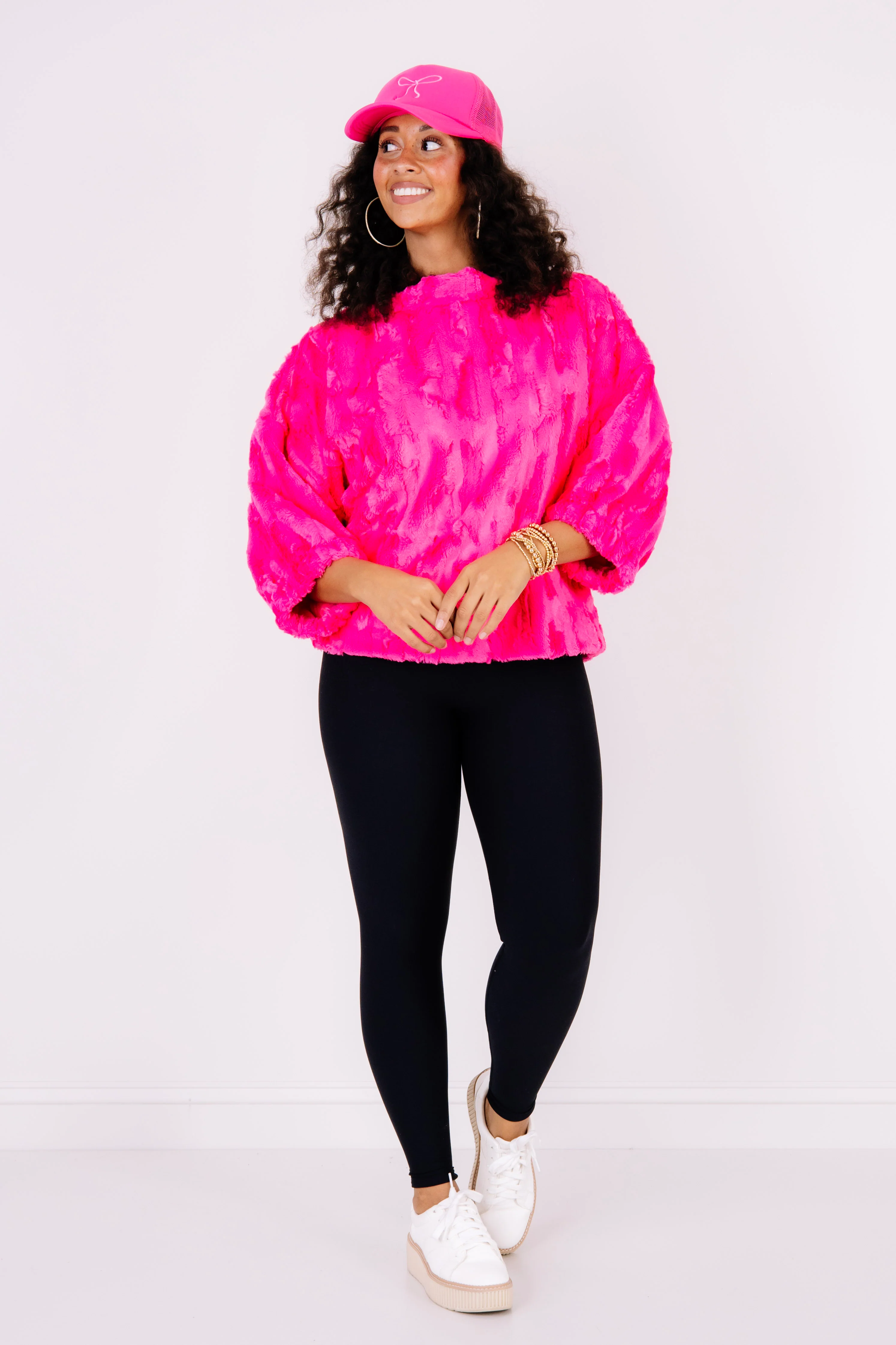 New Skies Cerise Faux Fur Short Sleeve Top - Image 5