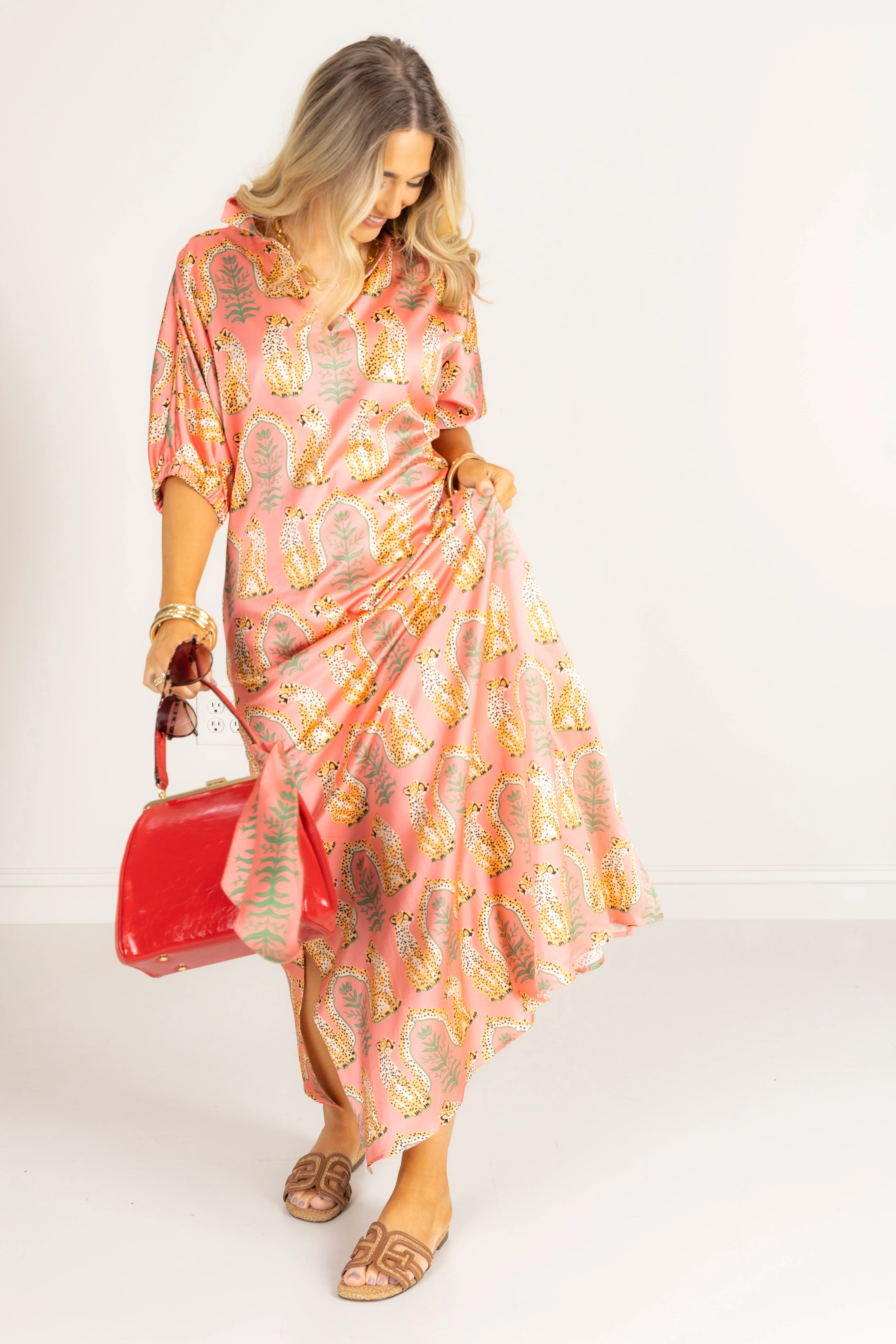 Emily McCarthy Poppy Cabana Cat Short Sleeve Maxi Dress
