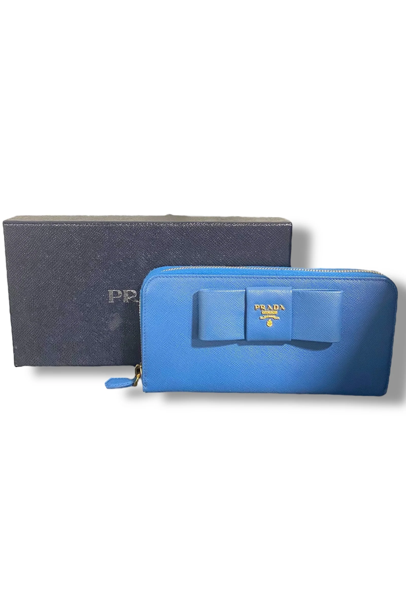 Prada Saffiano Leather Ribbon Wallet GHW w/Box