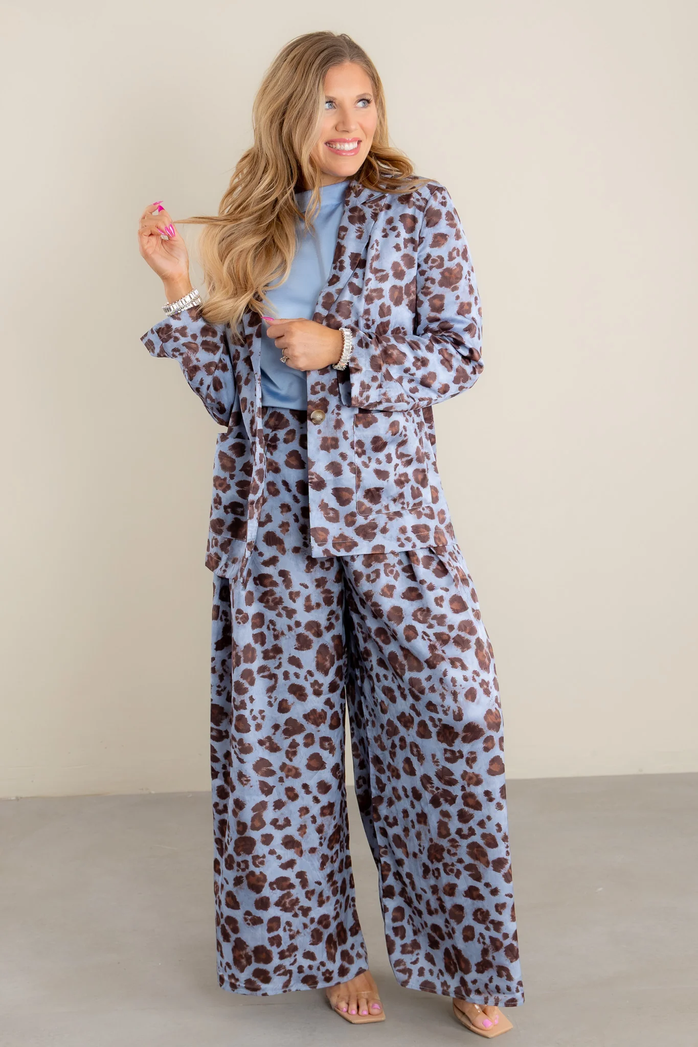 Wide Side Blue Leopard Printed Wide Leg Pant - FINAL SALE - Image 5