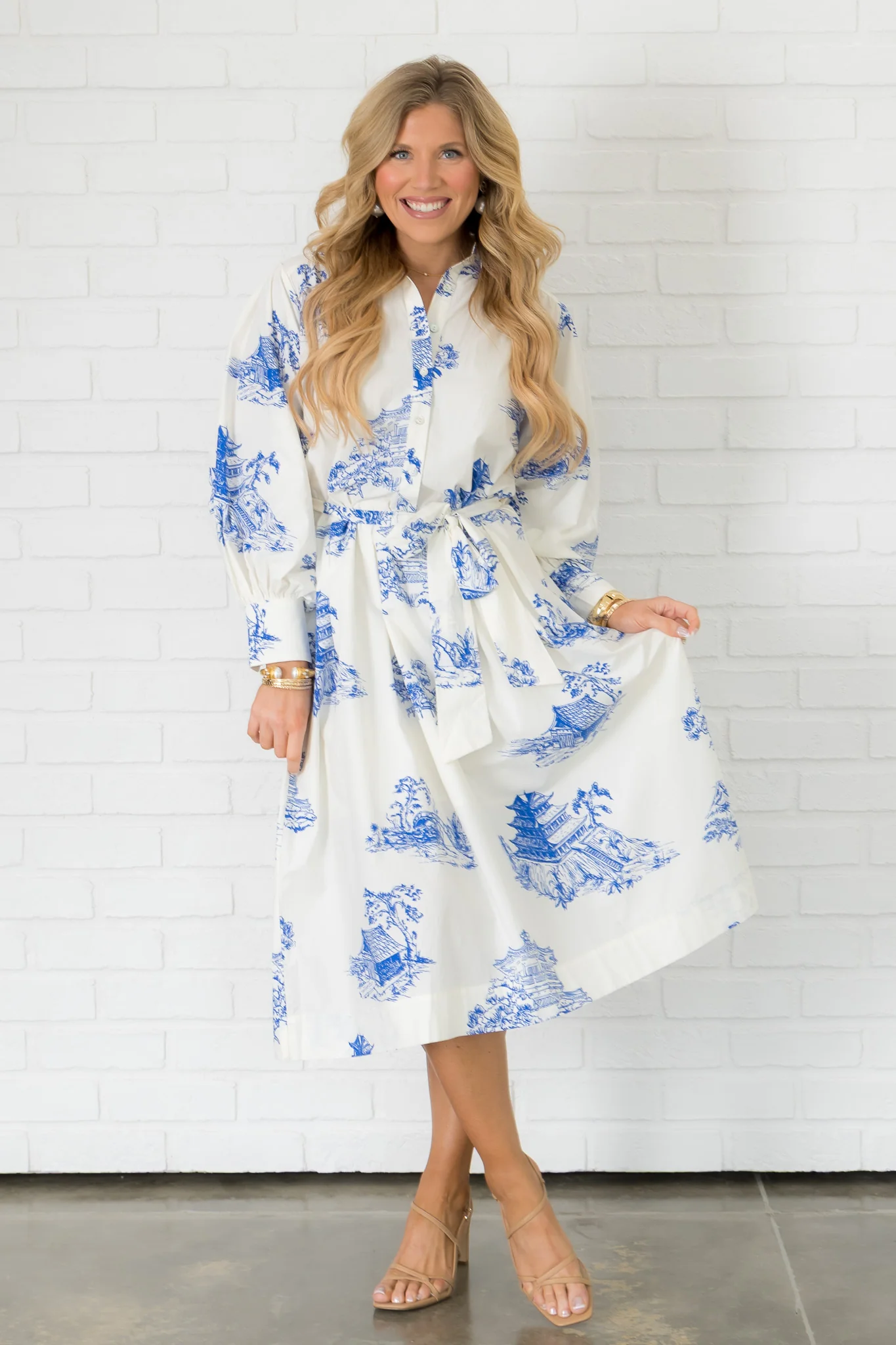 Willow Blue Printed Long Sleeve Midi Dress *Final Sale*