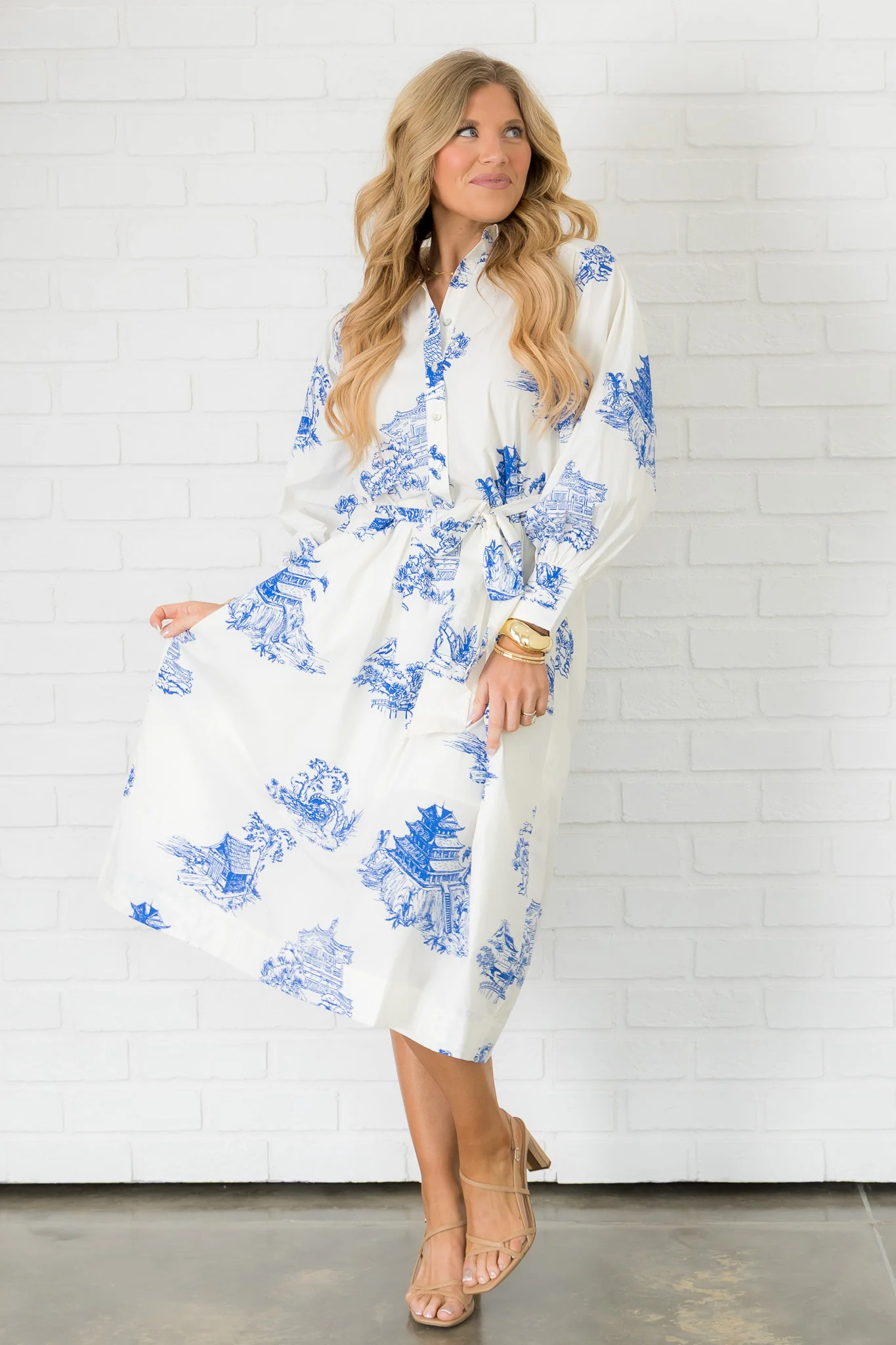 Willow Blue Printed Long Sleeve Midi Dress *Final Sale* - Image 4