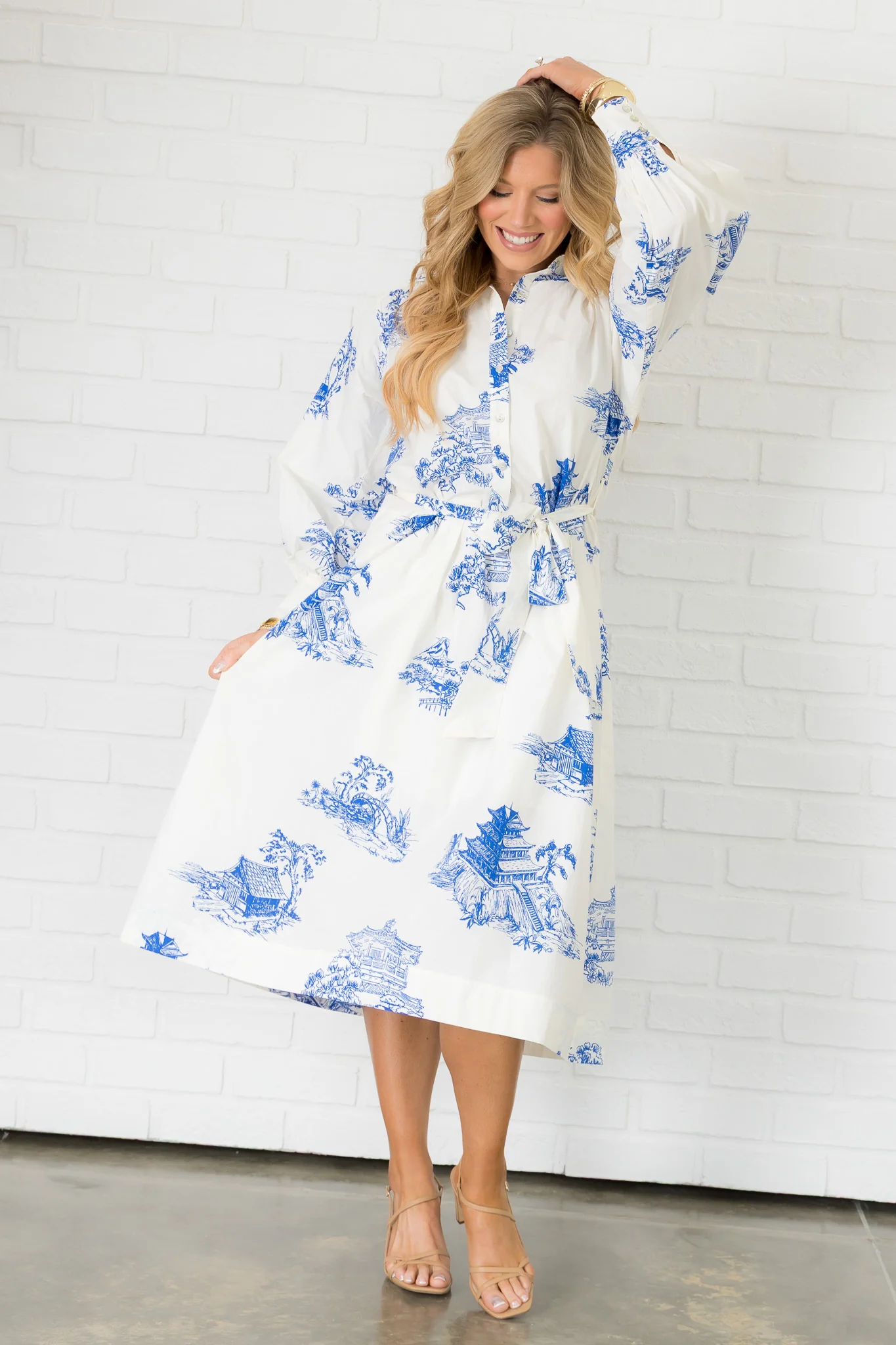Willow Blue Printed Long Sleeve Midi Dress *Final Sale* - Image 6