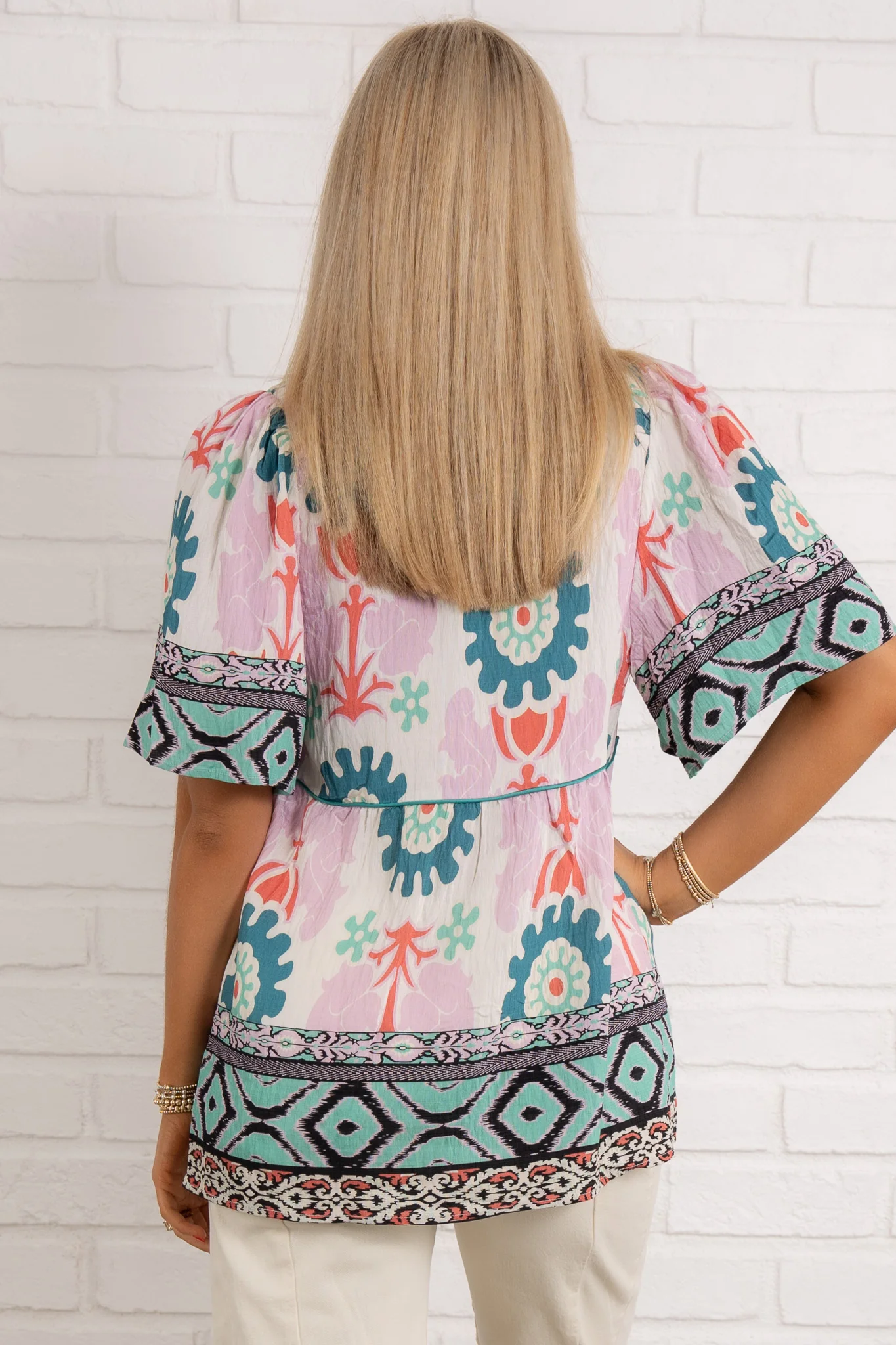 Julia Printed Emerald Mix Short Sleeve Top *Final Sale* - Image 5