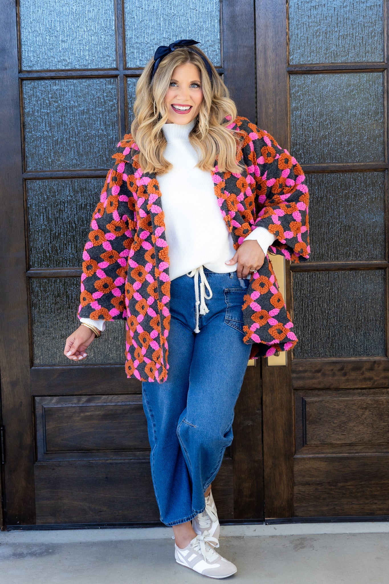 Over Time Charcoal Multicolor Pattern Long Sleeve Coat