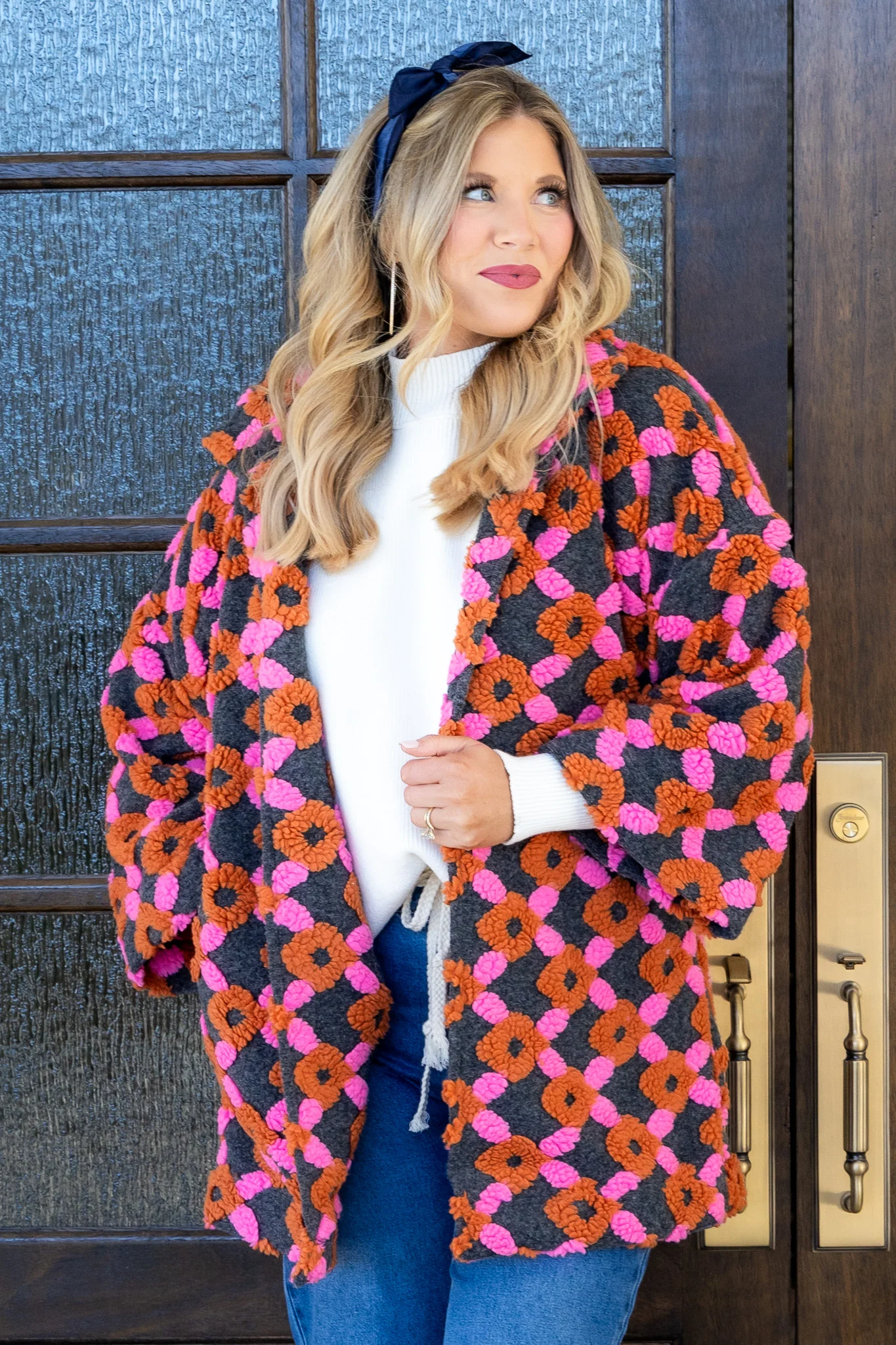 Over Time Charcoal Multicolor Pattern Long Sleeve Coat - Image 3