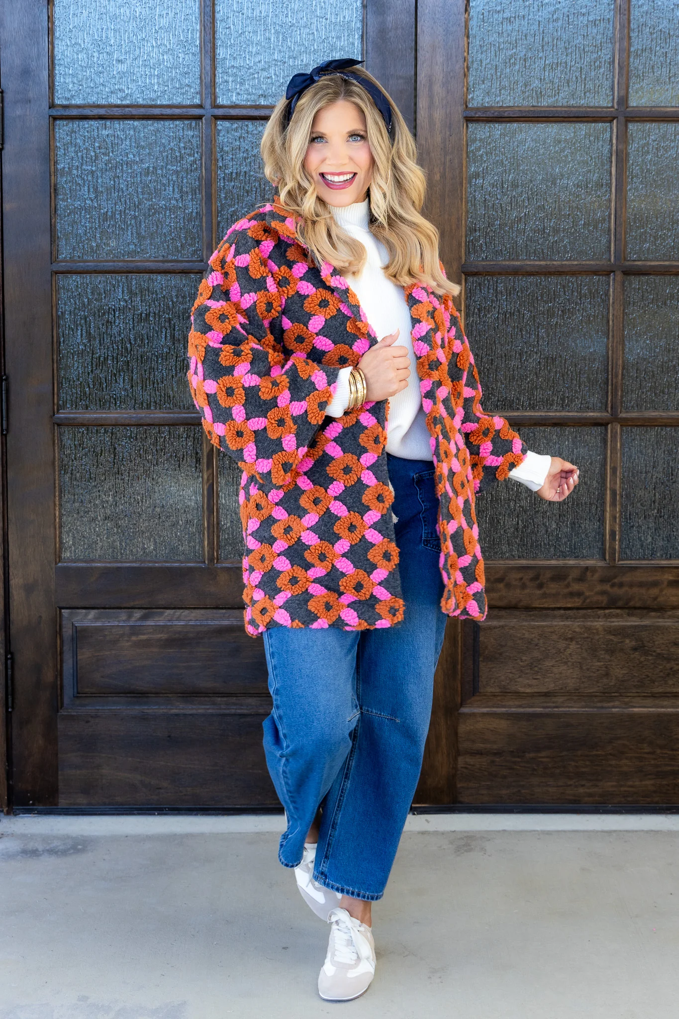 Over Time Charcoal Multicolor Pattern Long Sleeve Coat - Image 4