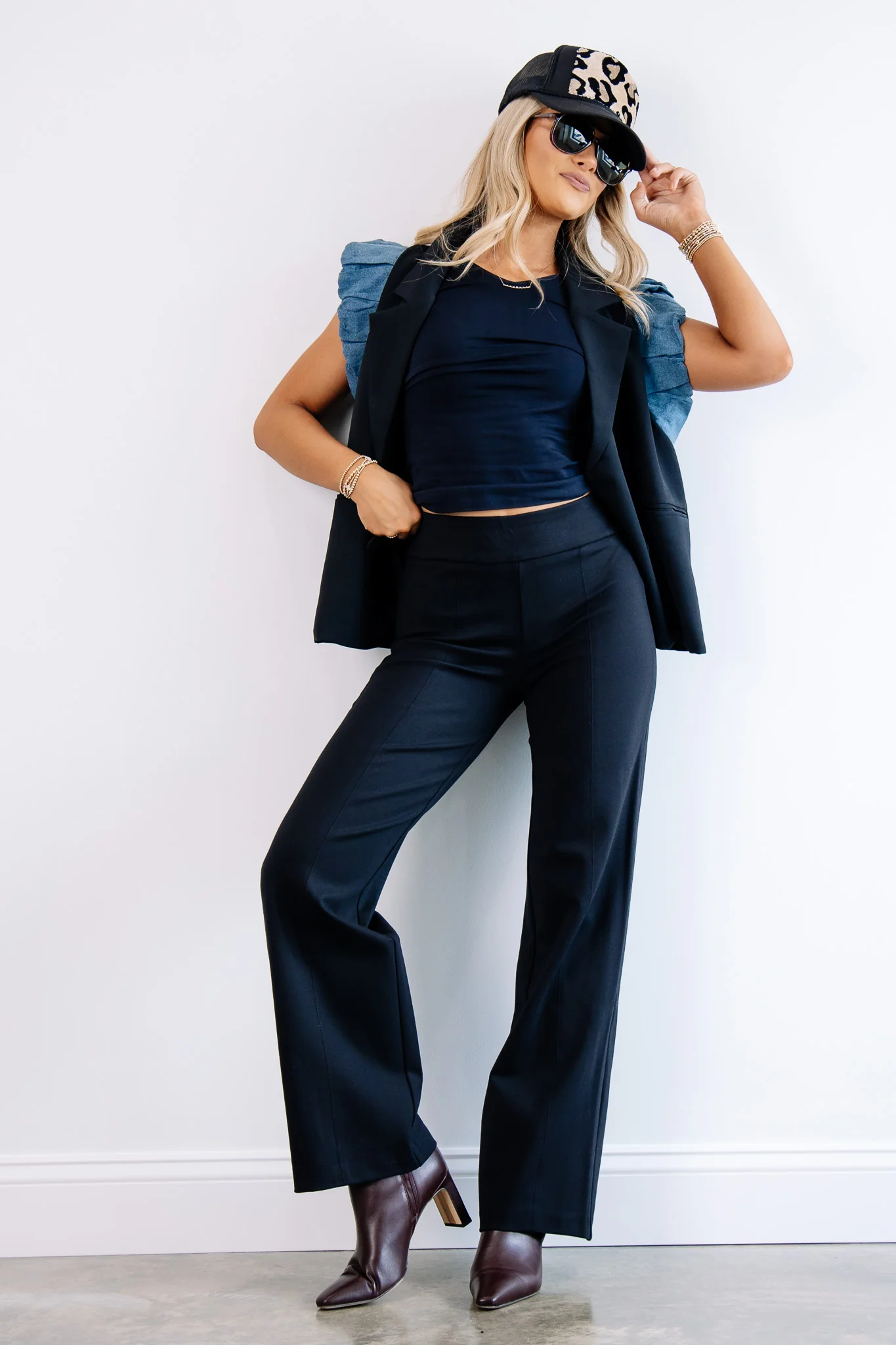 Tribal Black Pull On Pin Tuck Wide Leg Pant - Image 4