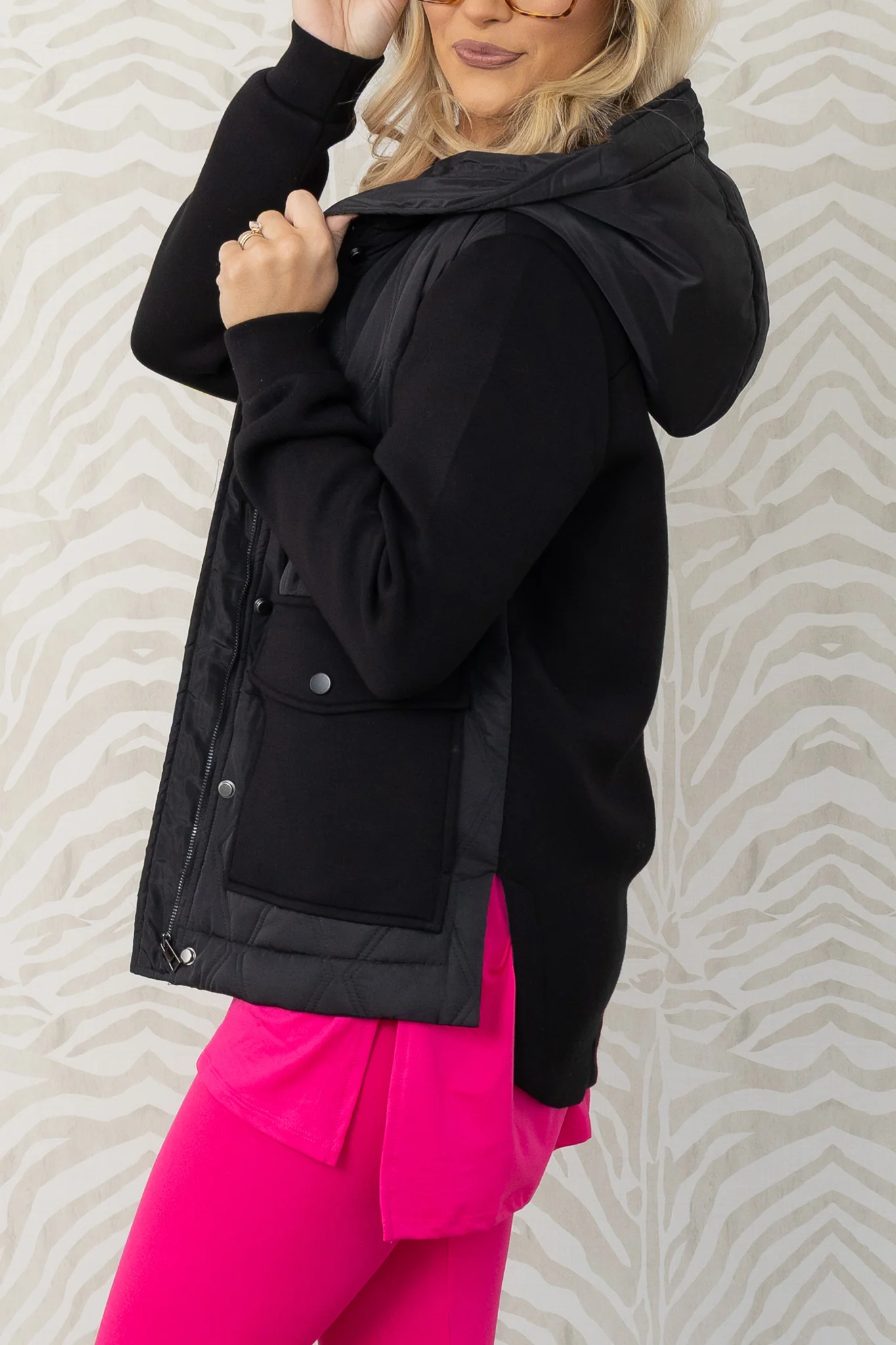 Tribal Quilted Front Black Long Sleeve Jacket - Image 2